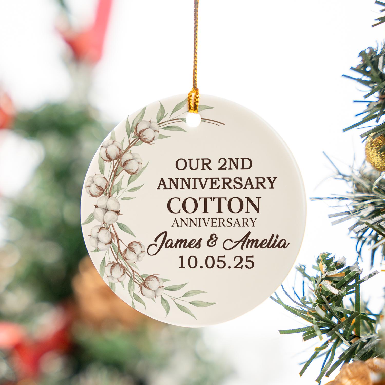 Personalized Ceramic Anniversary Ornament – 2nd Cotton Anniversary