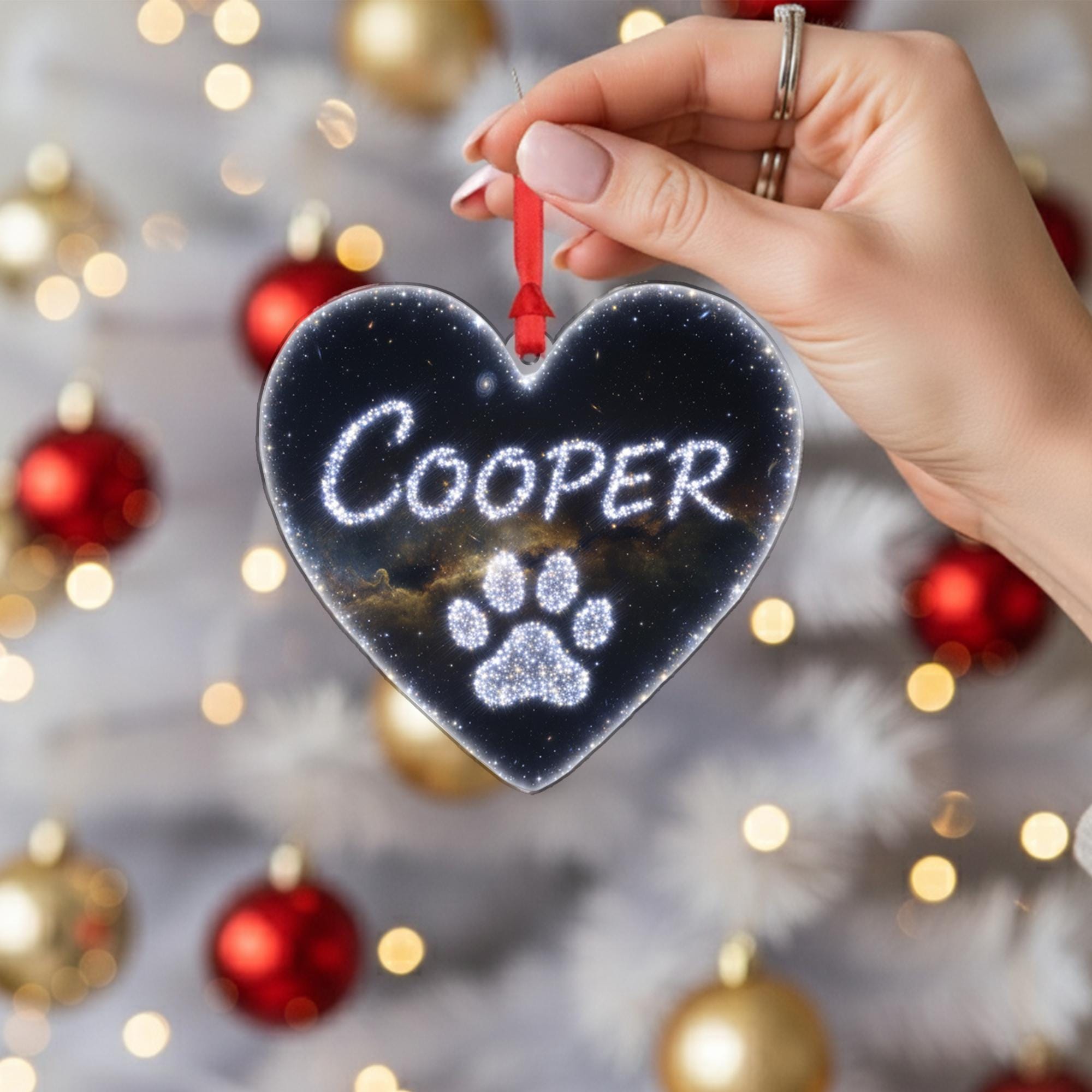 Heart Ornament – Personalized Pet Memorial with Paw Print and Starry Sky