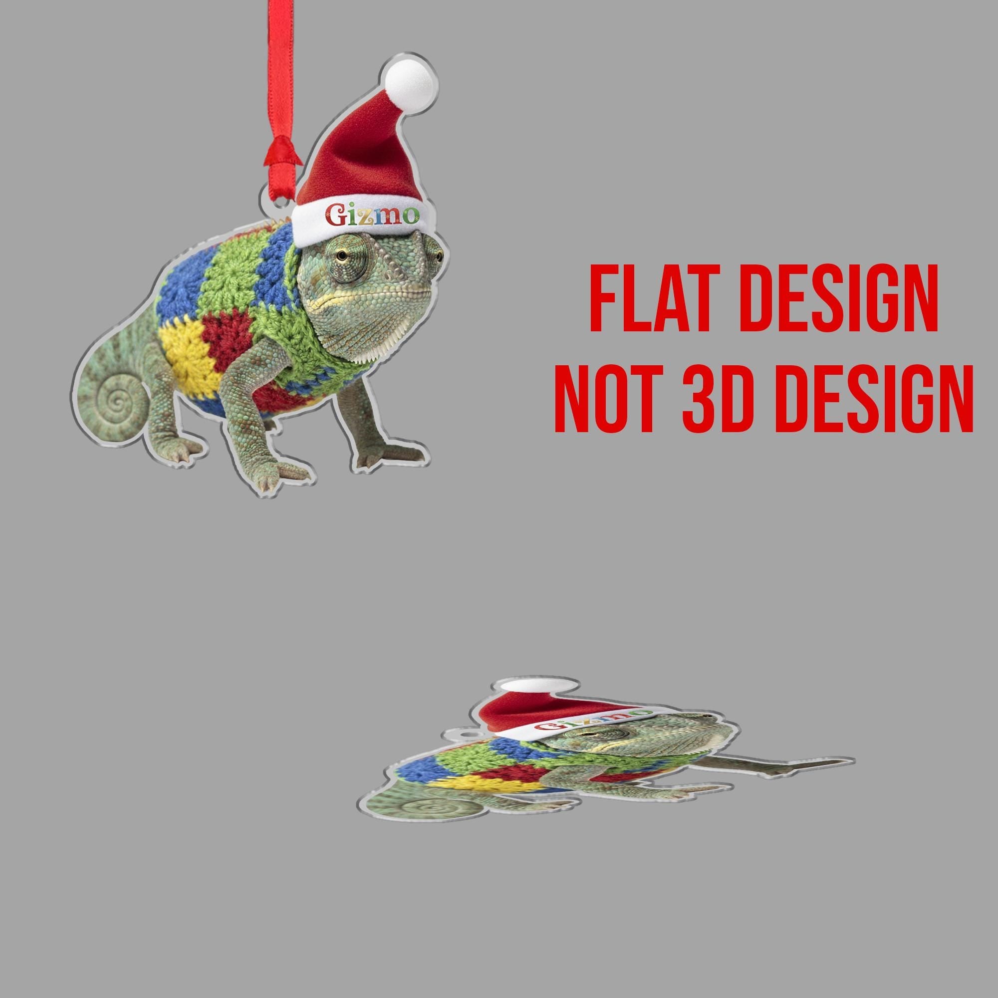 Personalized Ornament – Custom Chameleon Design with Santa Hat and Sweater