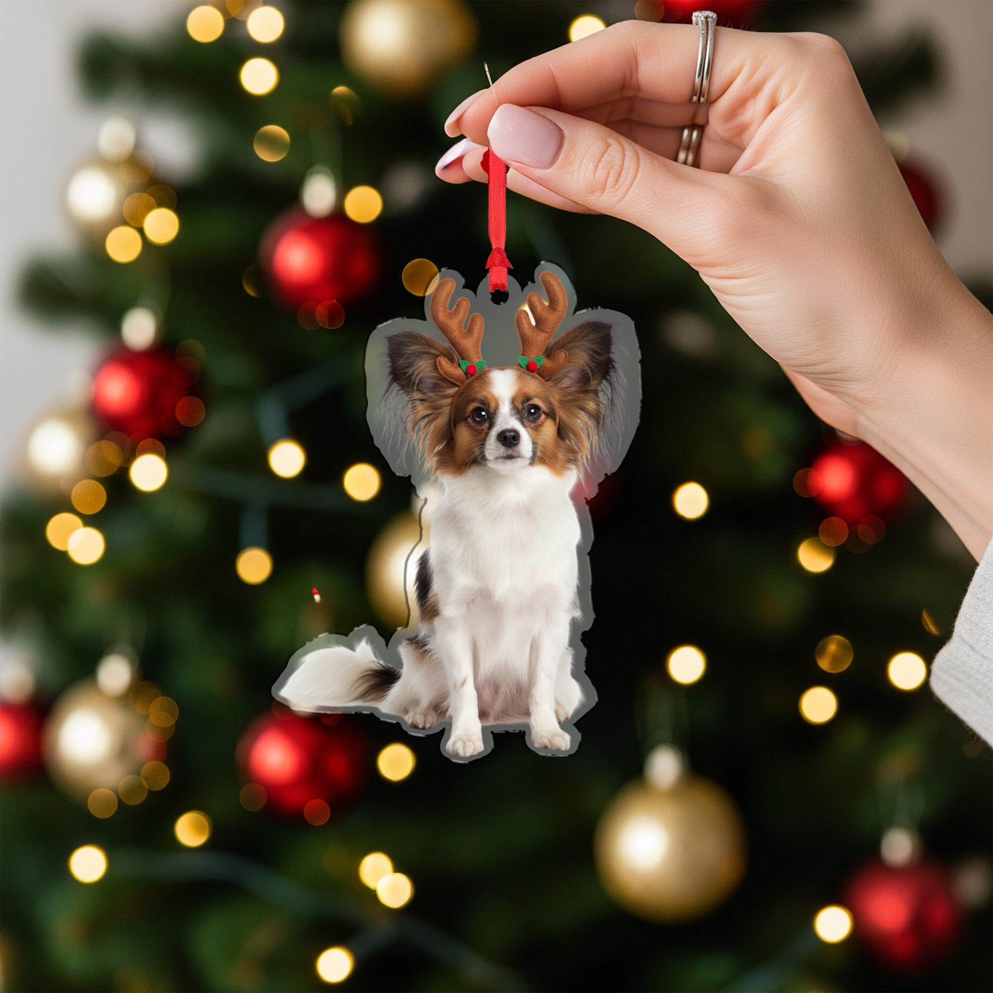 Personalized Ornament – Custom Dog Design with Reindeer Antlers