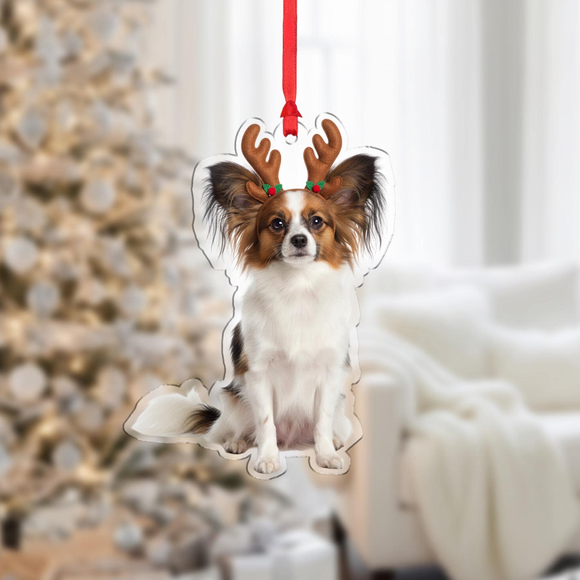Personalized Ornament – Custom Dog Design with Reindeer Antlers
