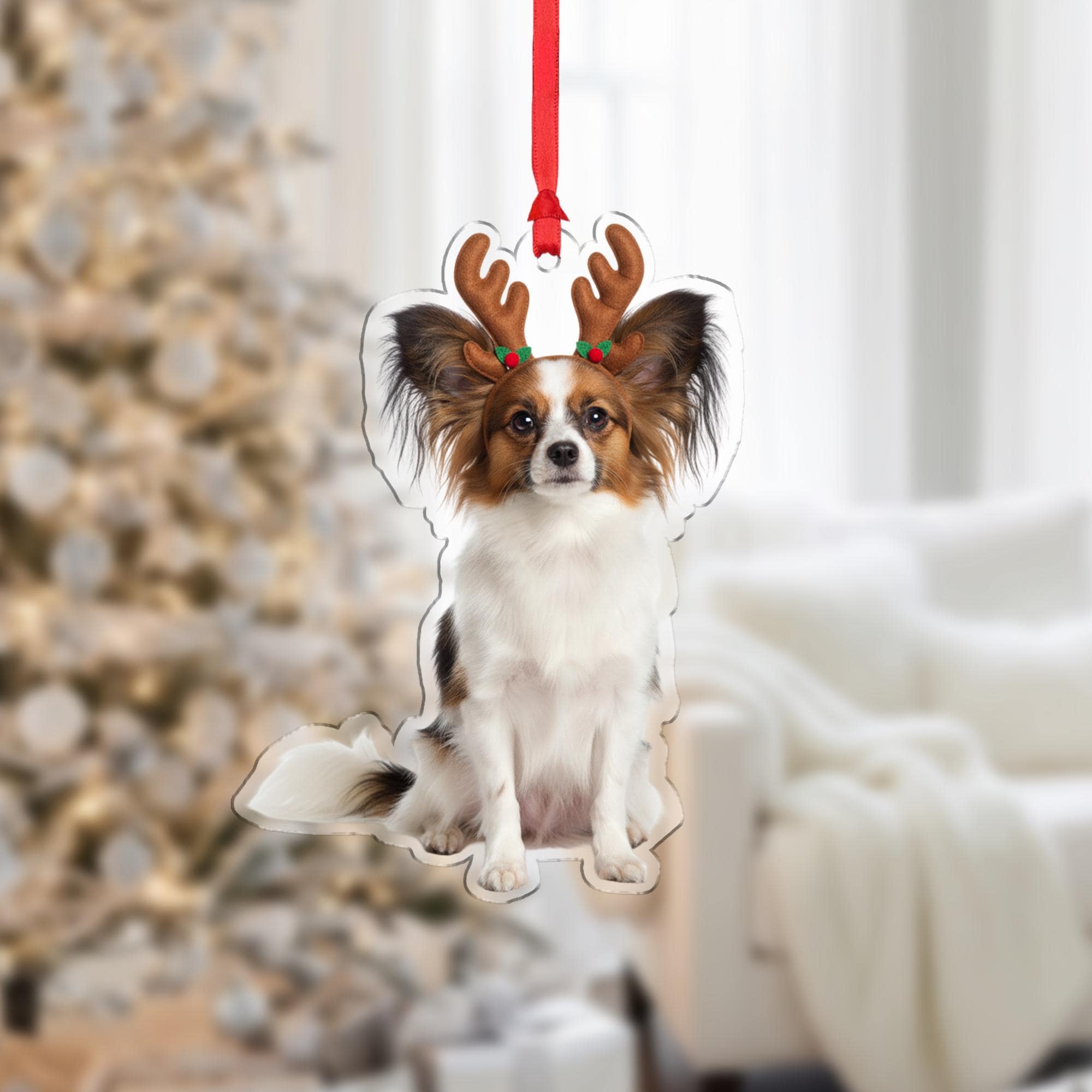 Personalized Ornament – Custom Dog Design with Reindeer Antlers