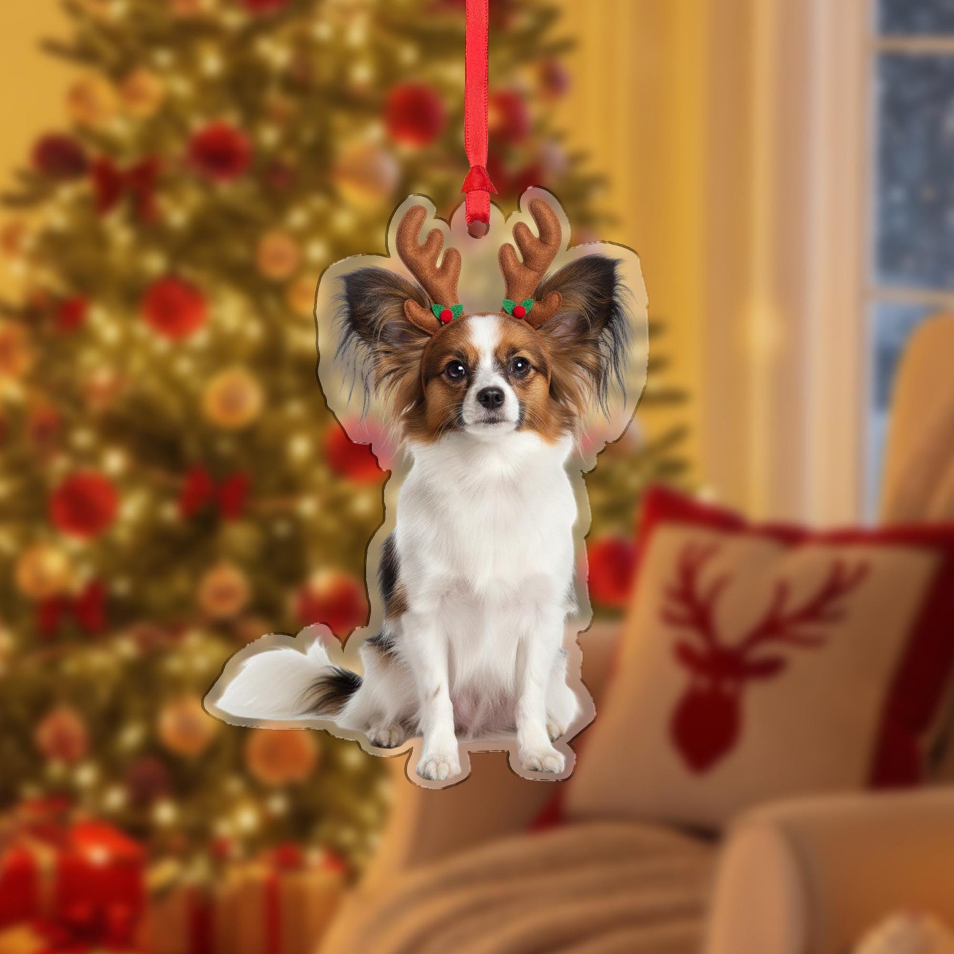 Personalized Ornament – Custom Dog Design with Reindeer Antlers