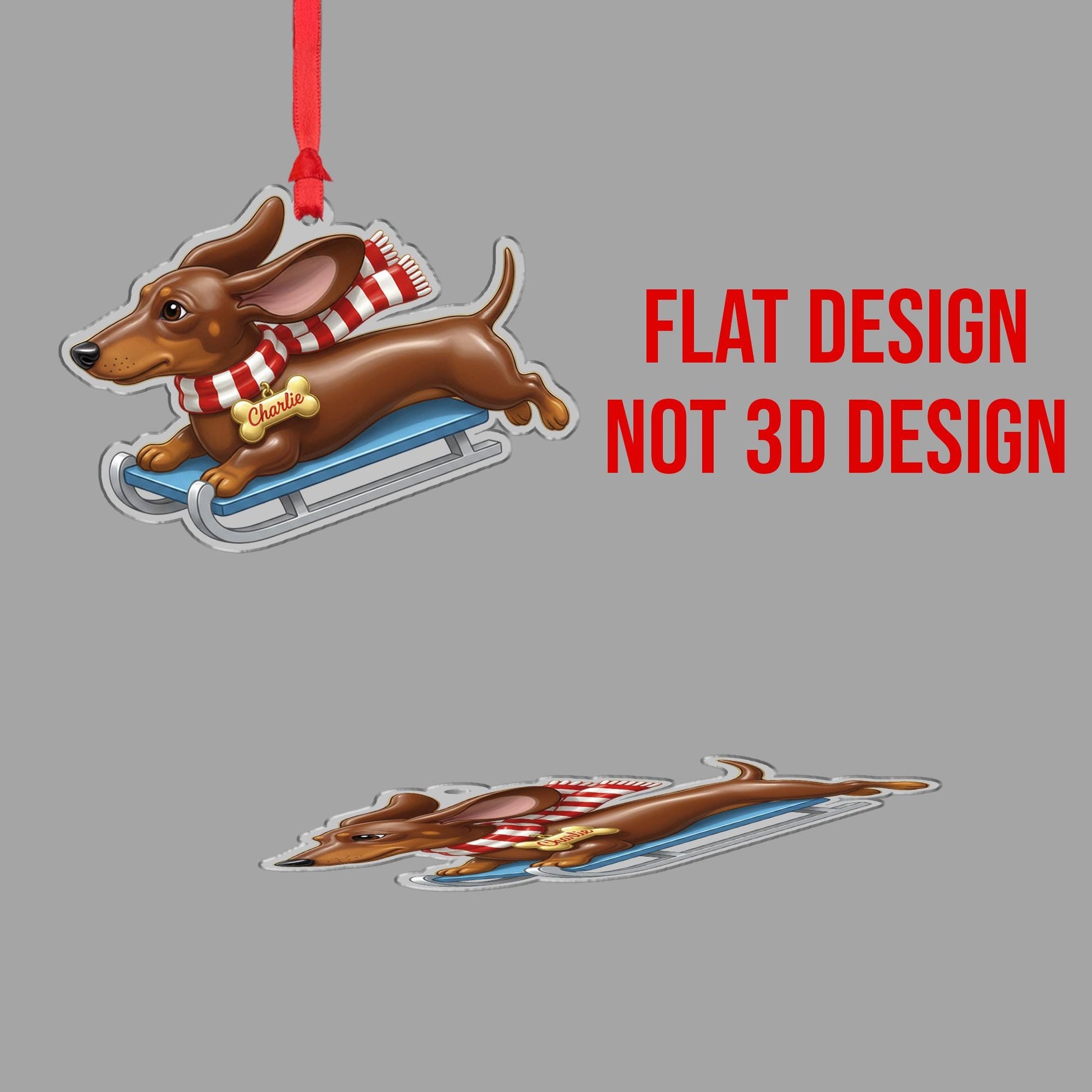 Personalized Dog Ornament Dachshund on Sled Acrylic Christmas Decoration