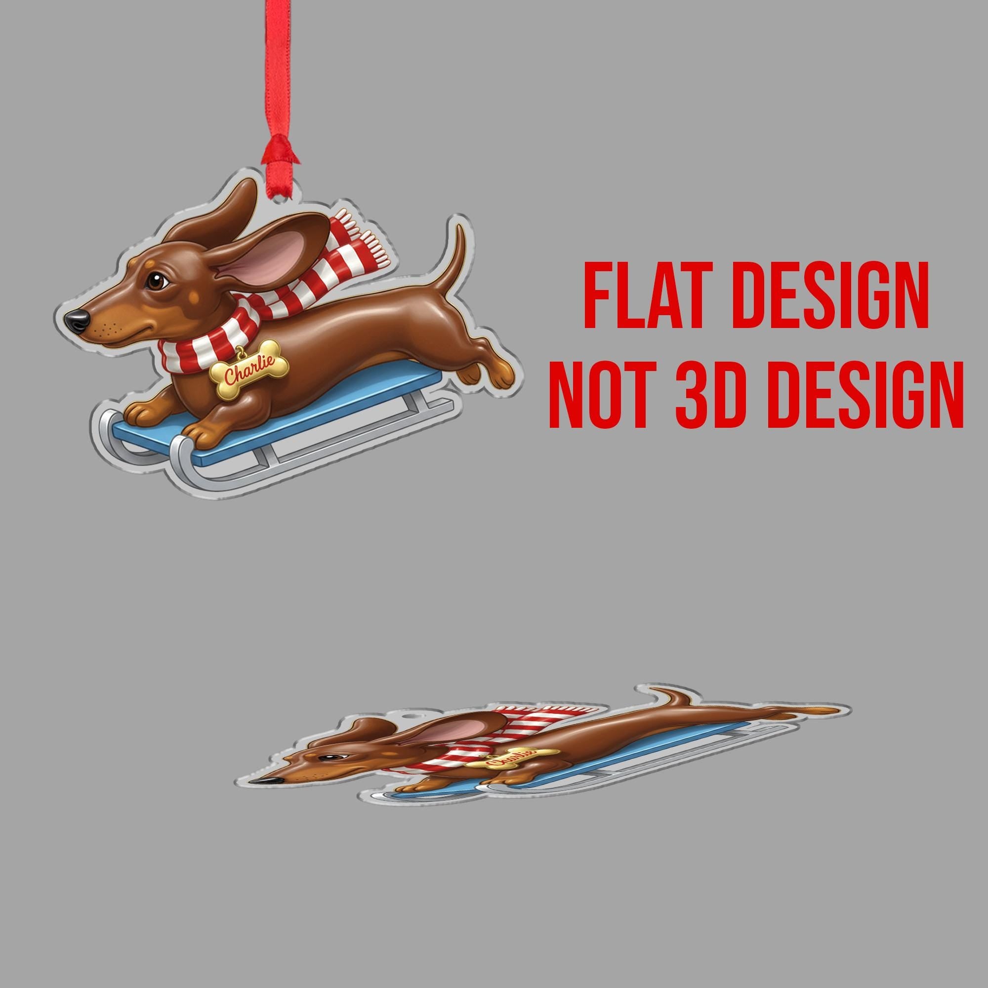 Personalized Dog Ornament Dachshund on Sled Acrylic Christmas Decoration