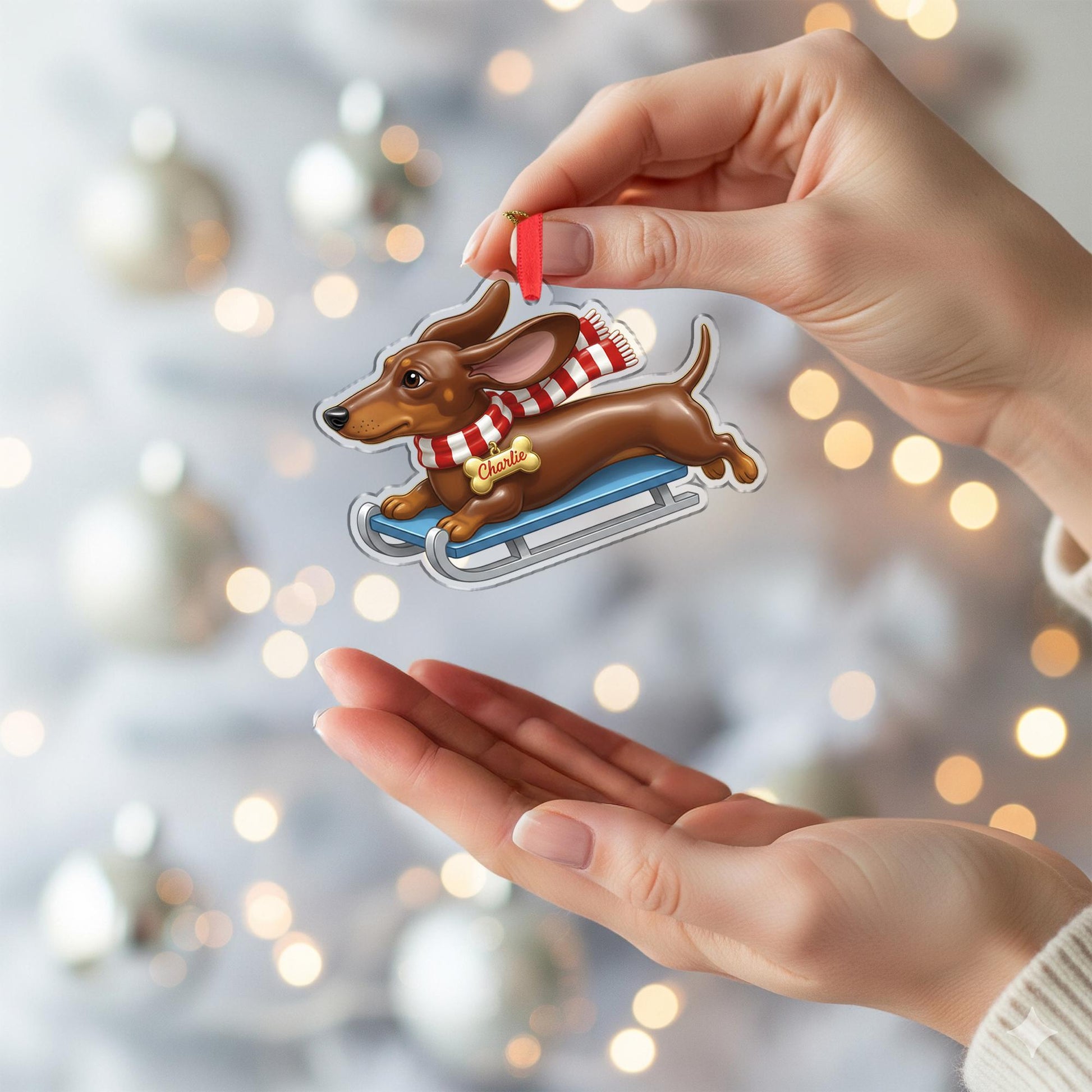 Personalized Dog Ornament Dachshund on Sled Acrylic Christmas Decoration