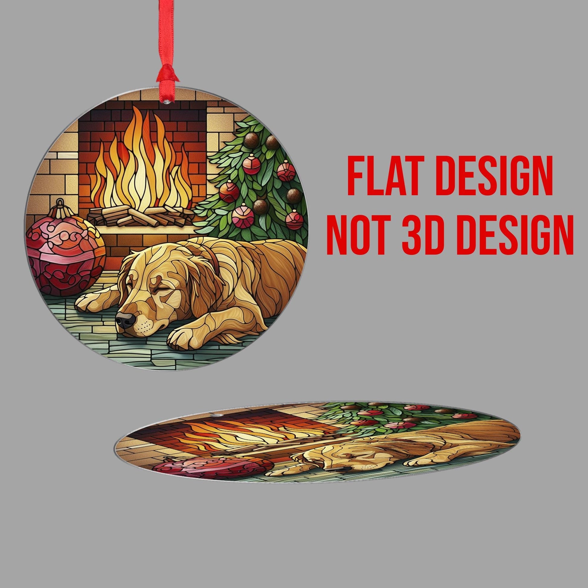 Golden Retriever Christmas Ornament, Dog by Fireplace Holiday Decor, Pet Ornament, Cozy Tree Decoration