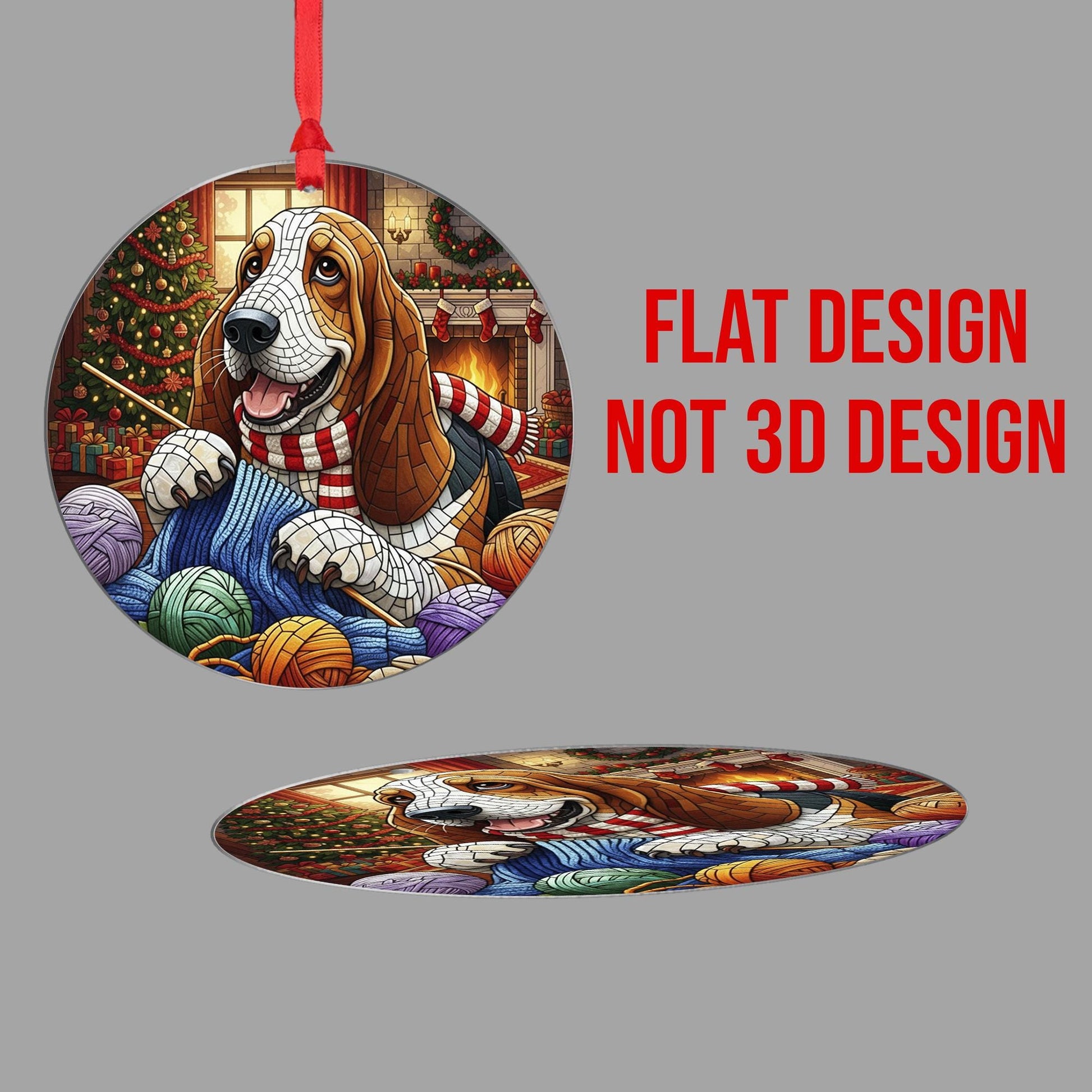Basset Hound Christmas Ornament, Dog Knitting Holiday Decor, Pet Ornament, Cozy Fireplace Tree Decoration