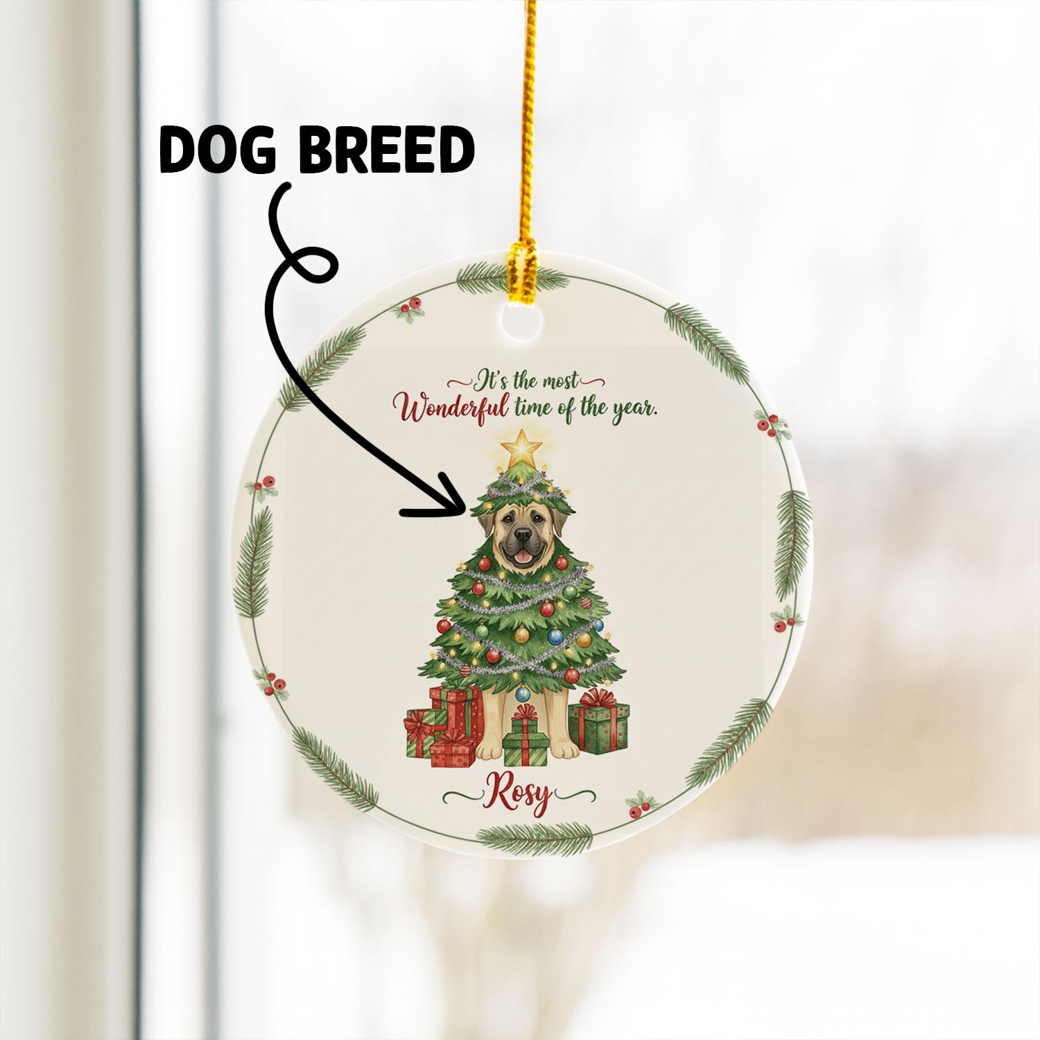 Personalized Dog Christmas Ornament, Ceramic Pet Decoration, Custom Name Holiday Keepsake