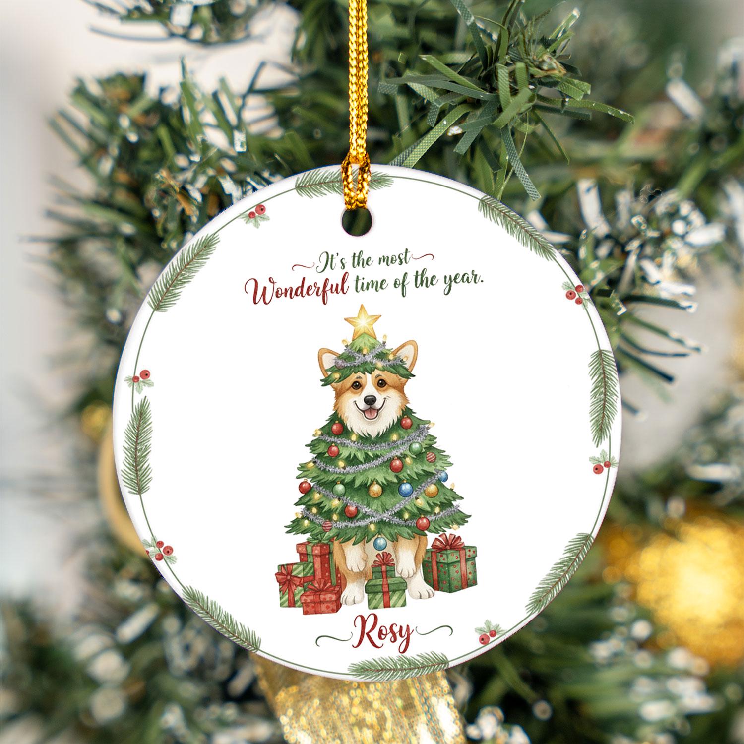 Personalized Dog Christmas Ornament, Ceramic Pet Decoration, Custom Name Holiday Keepsake