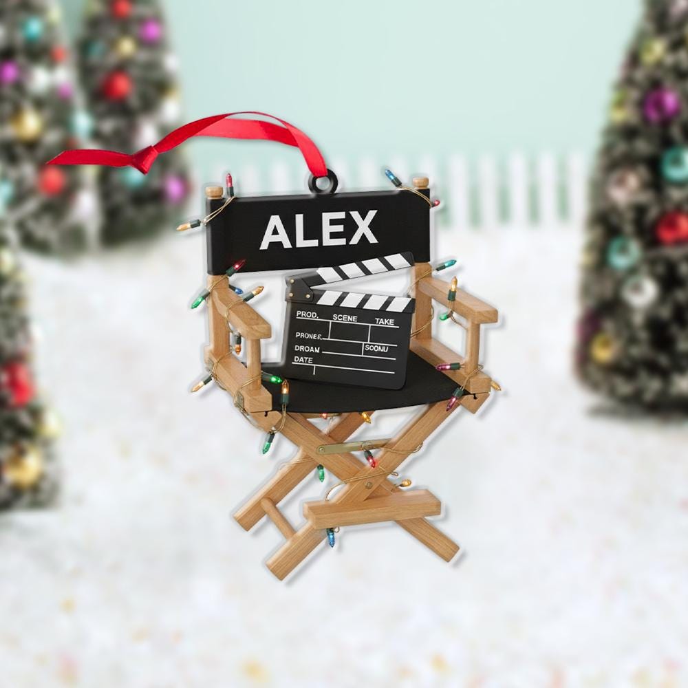 Personalized Movie Director Ornament, Custom Film Chair with Clapper, Christmas Tree Decoration
