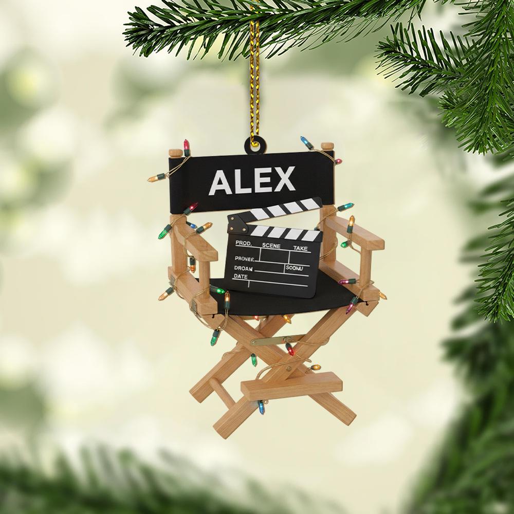 Personalized Movie Director Ornament, Custom Film Chair with Clapper, Christmas Tree Decoration