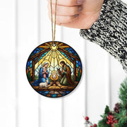 Nativity Scene Faux Stained Glass Ornament, Christmas Tree Decoration, Religious Holiday Decor