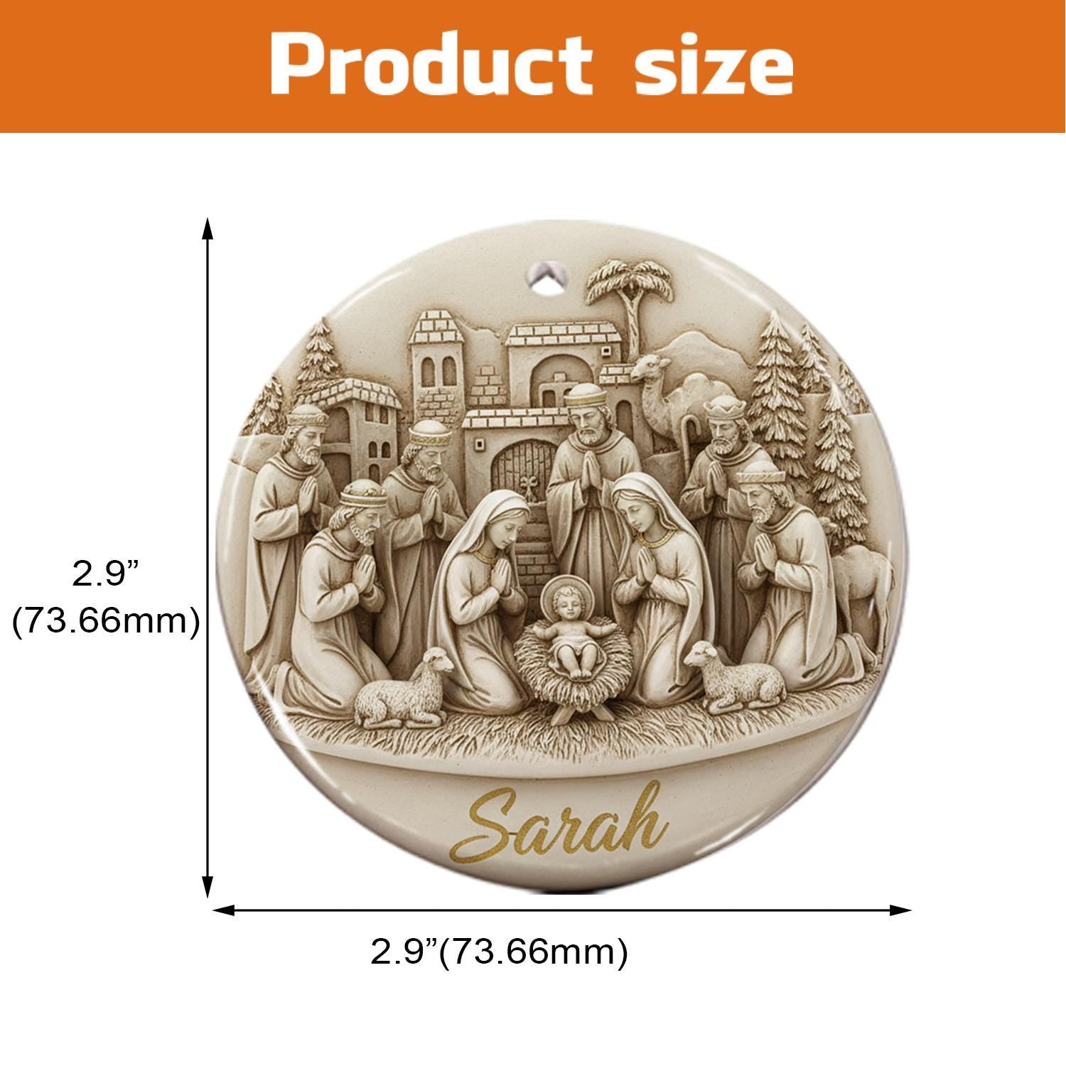 Personalized Nativity Scene Ornament, Custom Holy Family with Shepherds, Christmas Tree Decoration
