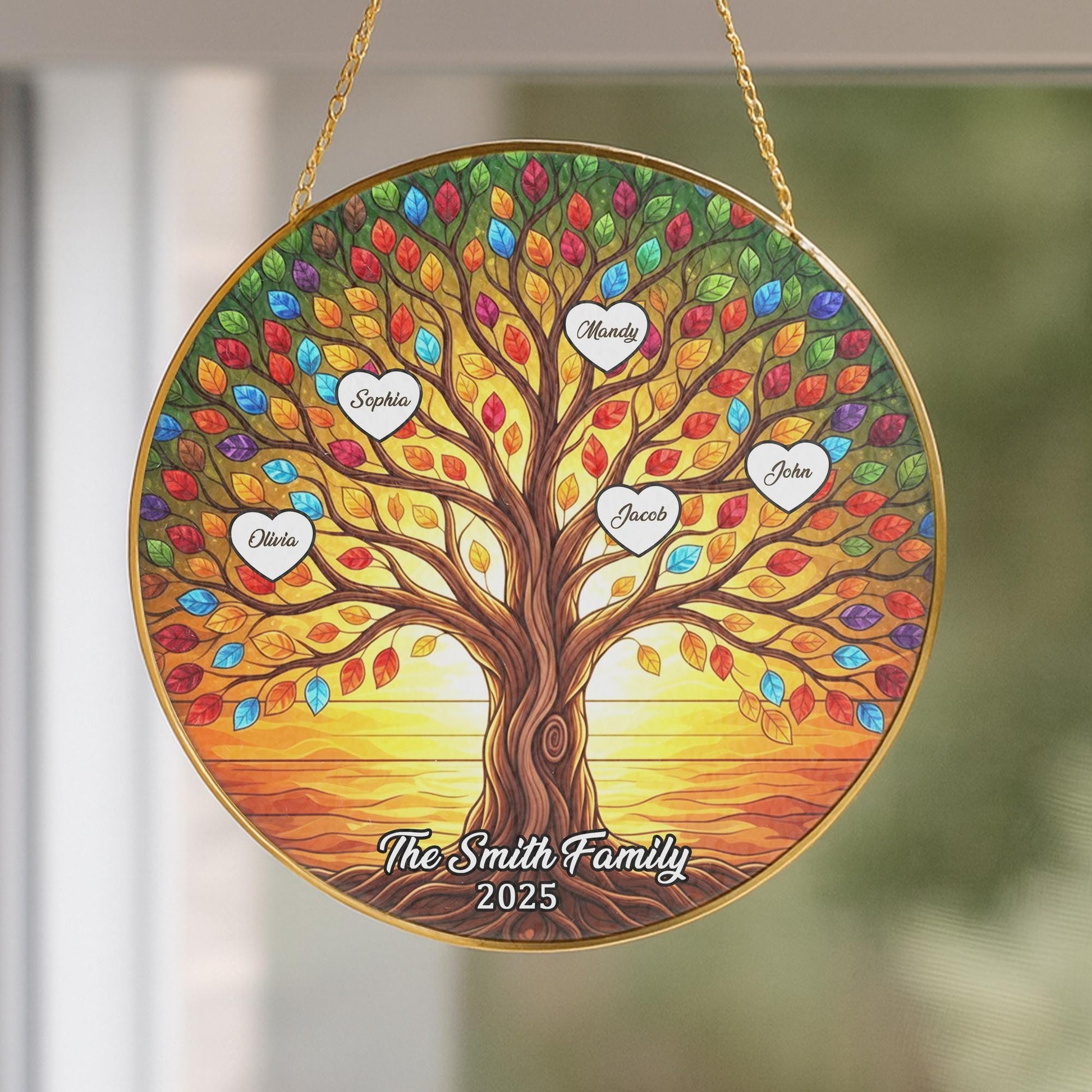 Personalized Family Tree Suncatcher – Custom Name Sun Catcher Gift