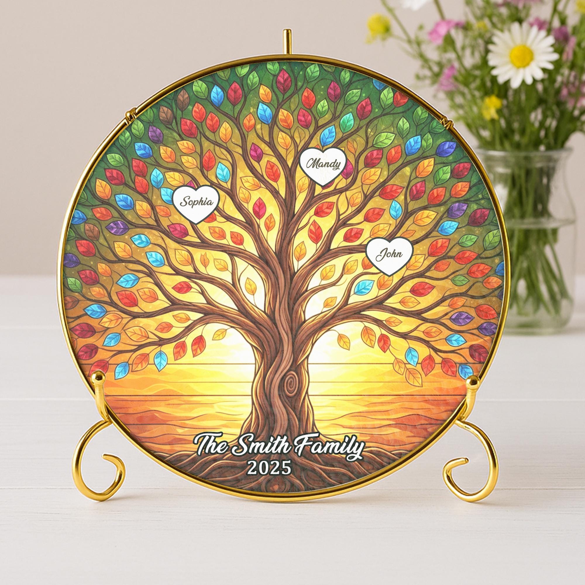 Personalized Family Tree Suncatcher – Custom Name Sun Catcher Gift
