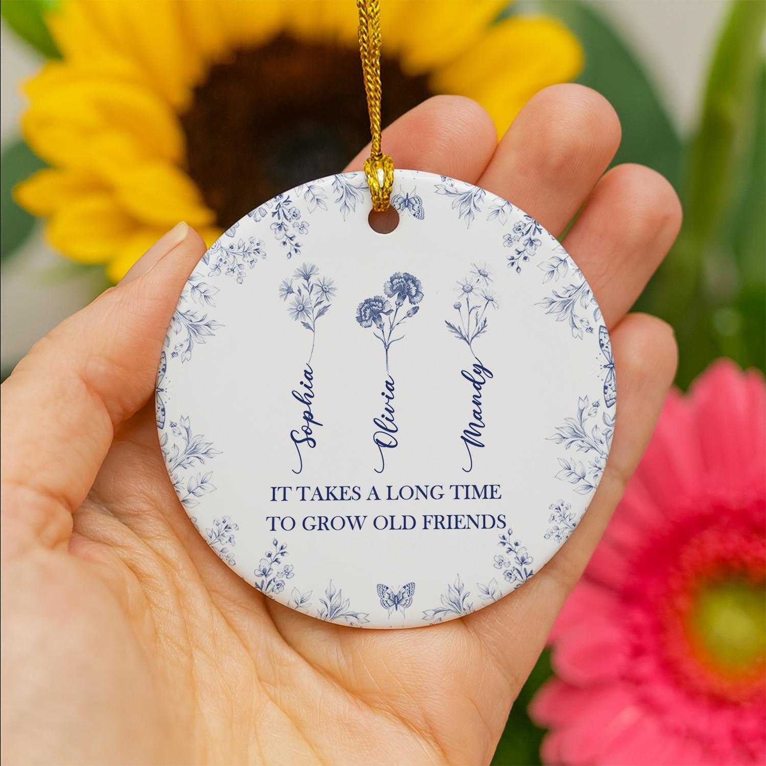 Friendship Gift Ornament – Personalized Ceramic with Floral Design