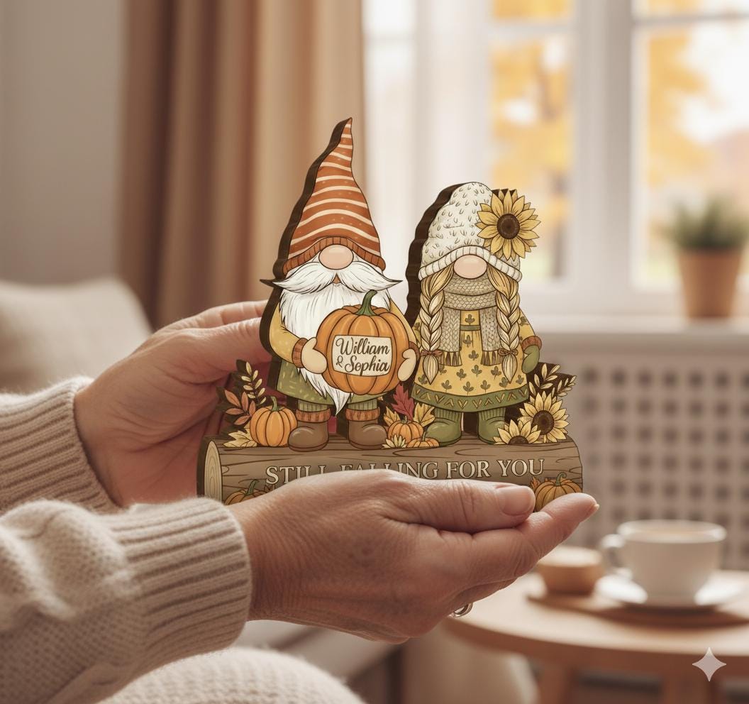 Personalized Fall Gnome Wooden Block – Custom Anniversary Decor Gift