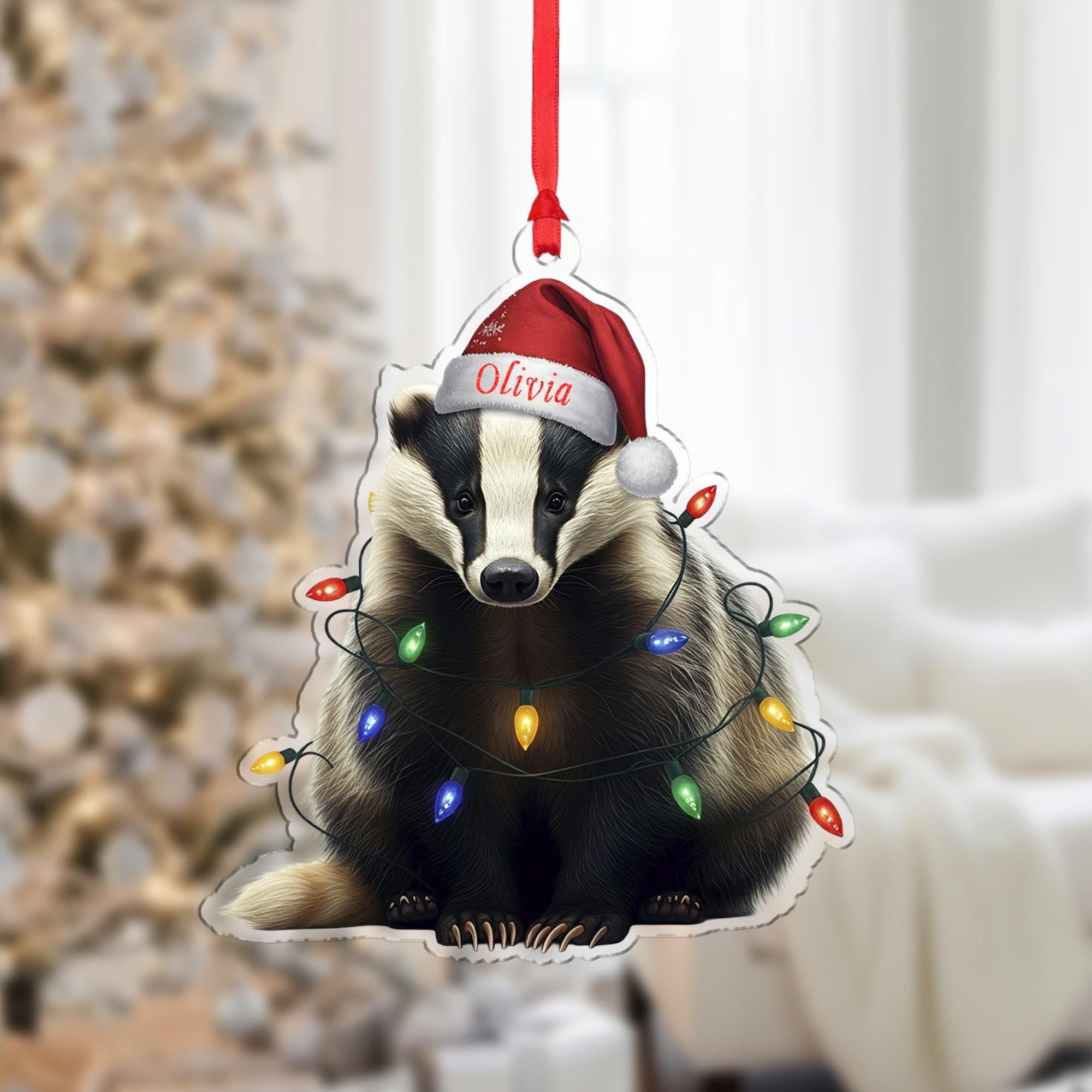 Badger Christmas Ornament – Personalized Wildlife Tree Decoration