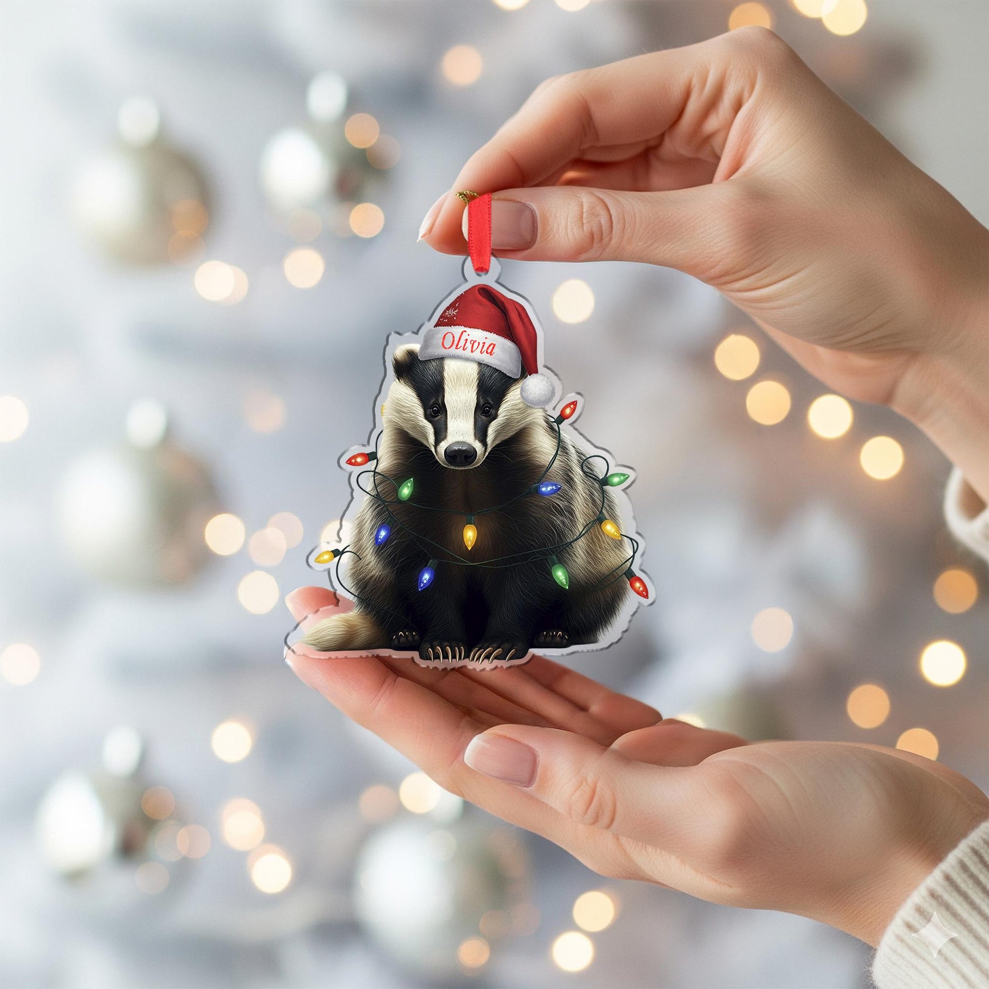 Badger Christmas Ornament – Personalized Wildlife Tree Decoration