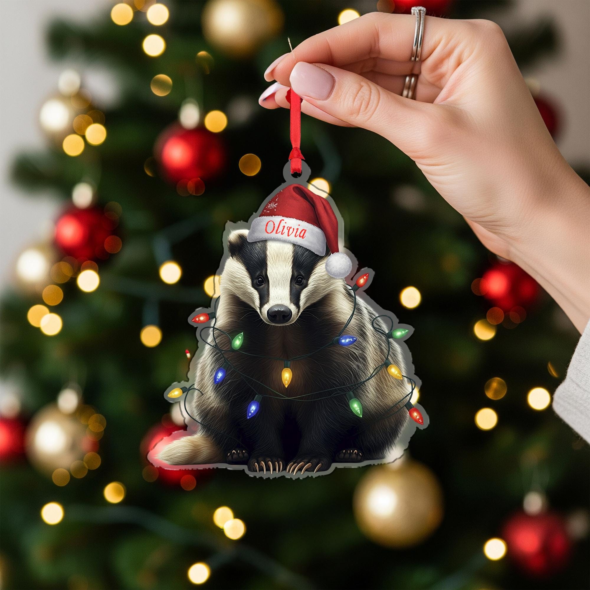 Badger Christmas Ornament – Personalized Wildlife Tree Decoration