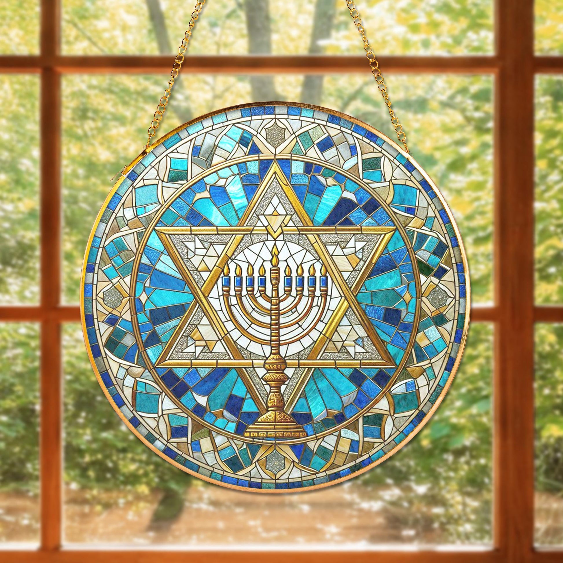 Jewish Star of David Suncatcher – Menorah Hanukkah Window Art