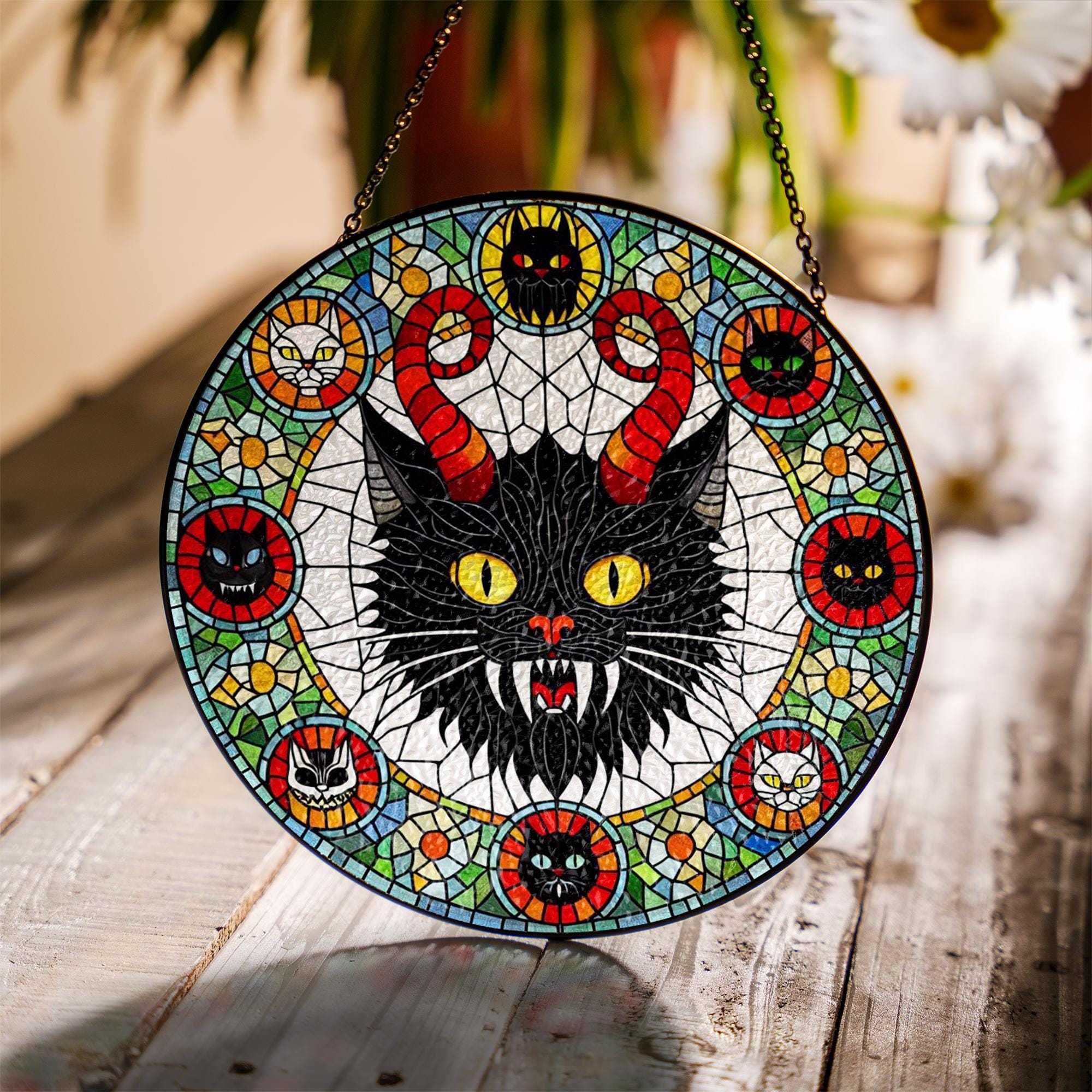 Krampus Cat Suncatcher – Gothic Window Hanging Decor