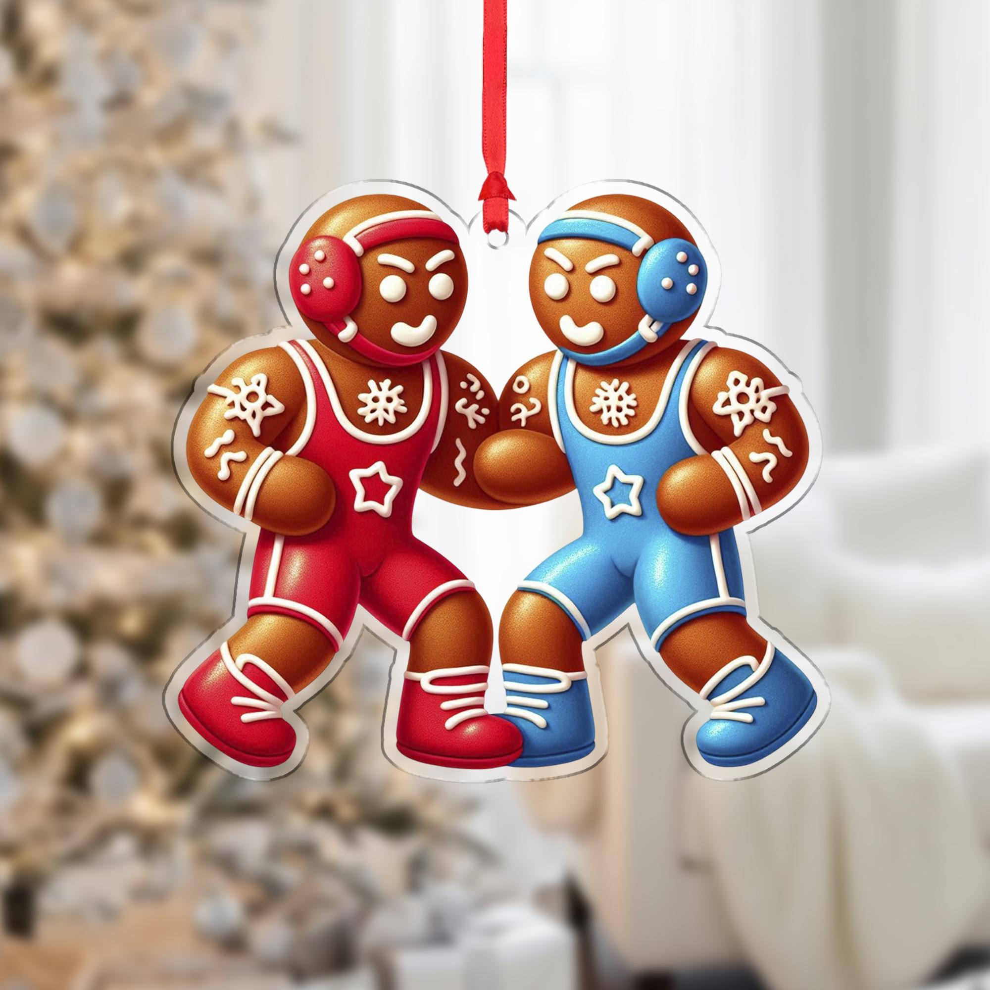 Wrestling Gingerbread Ornament – Funny Sports Christmas Tree Decor