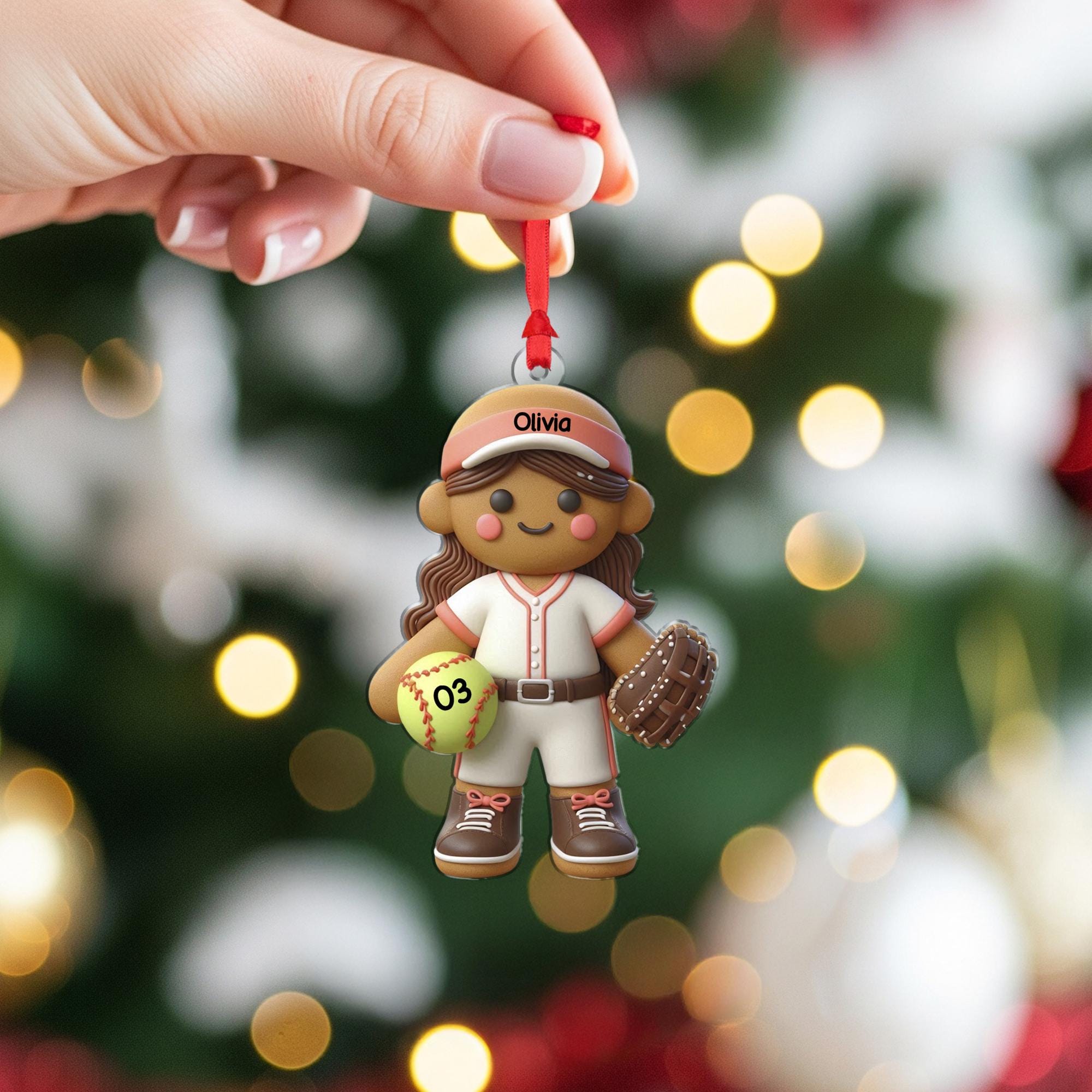 Personalized Softball Ornament – Custom Gingerbread Player Christmas Decor
