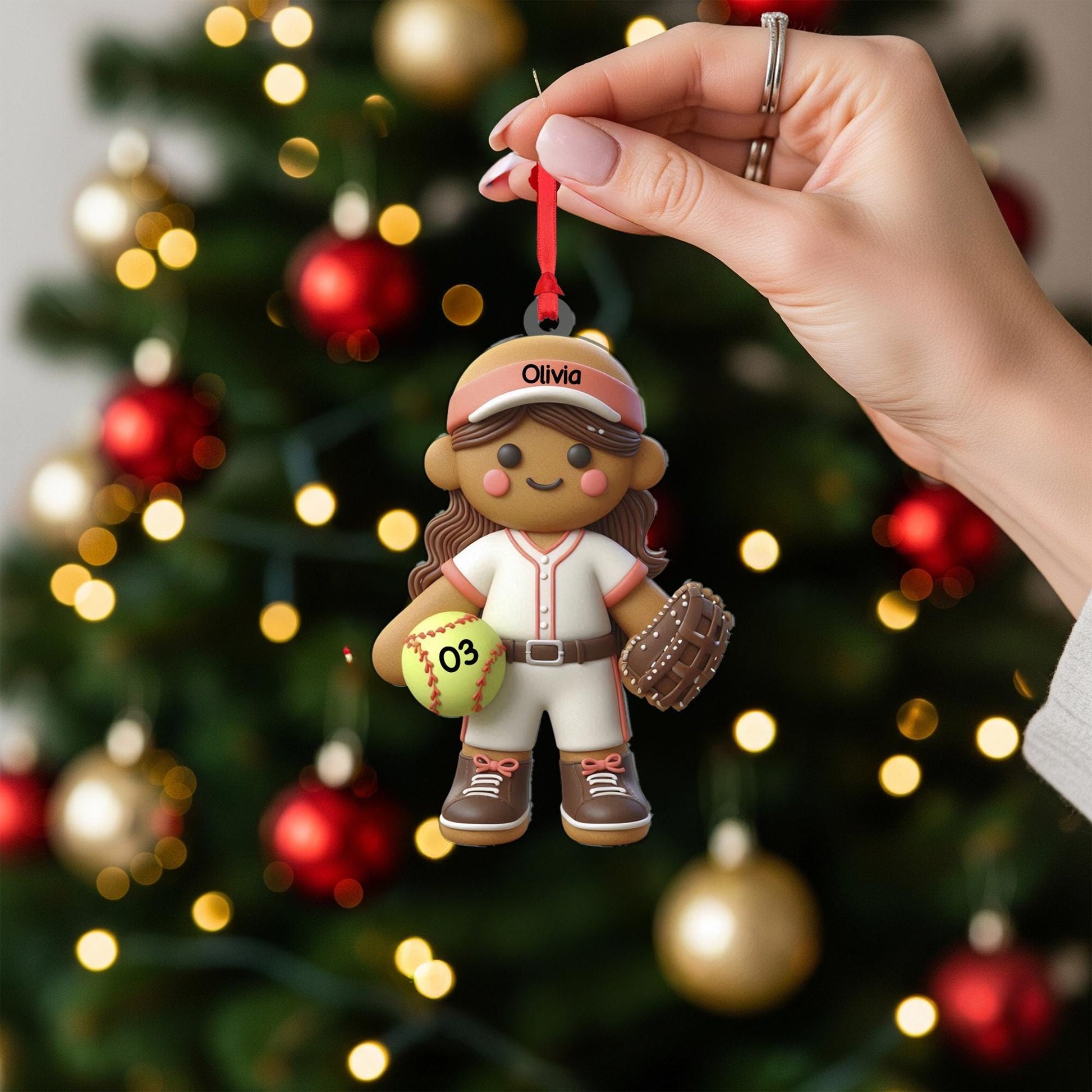 Personalized Softball Ornament – Custom Gingerbread Player Christmas Decor