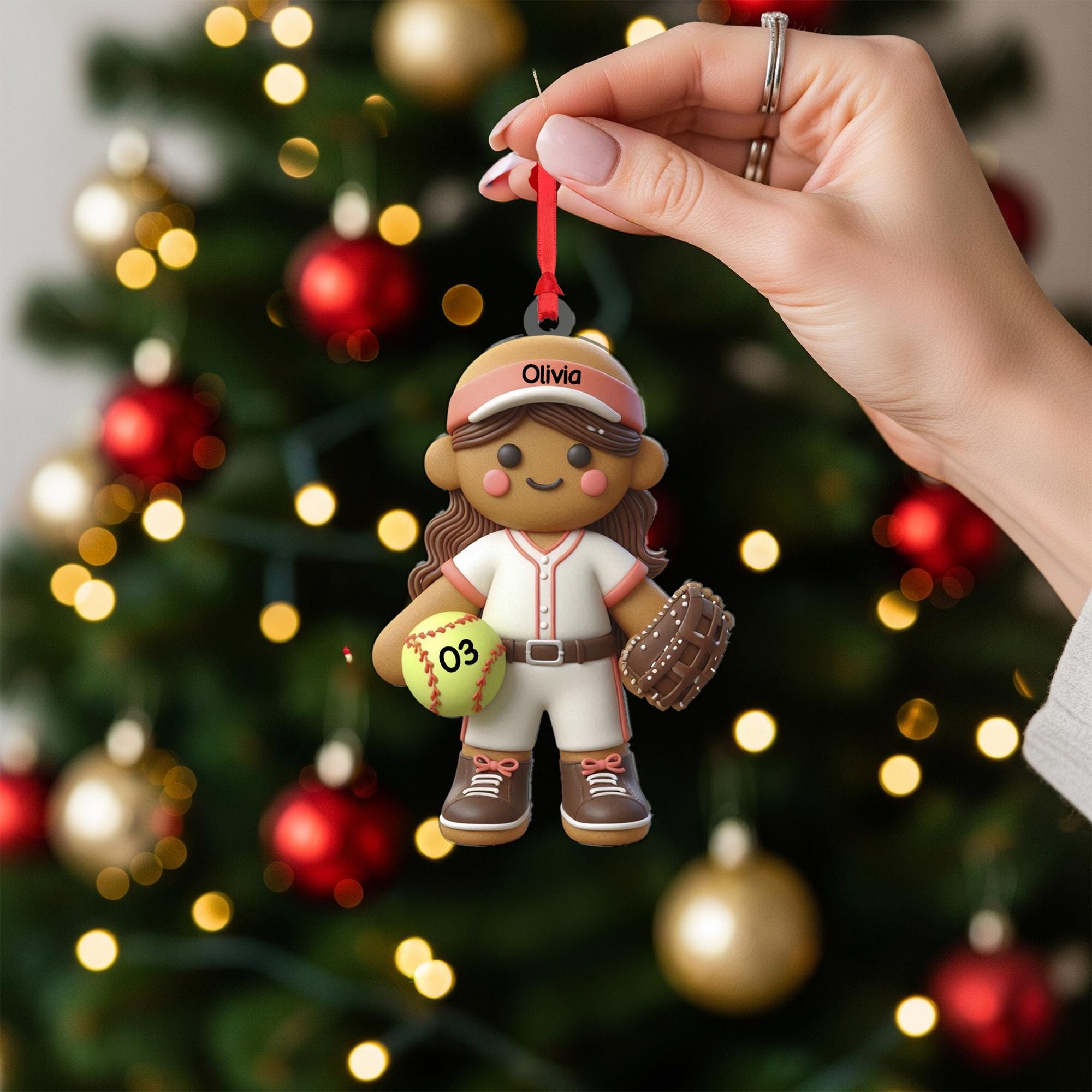 Personalized Softball Ornament – Custom Gingerbread Player Christmas Decor