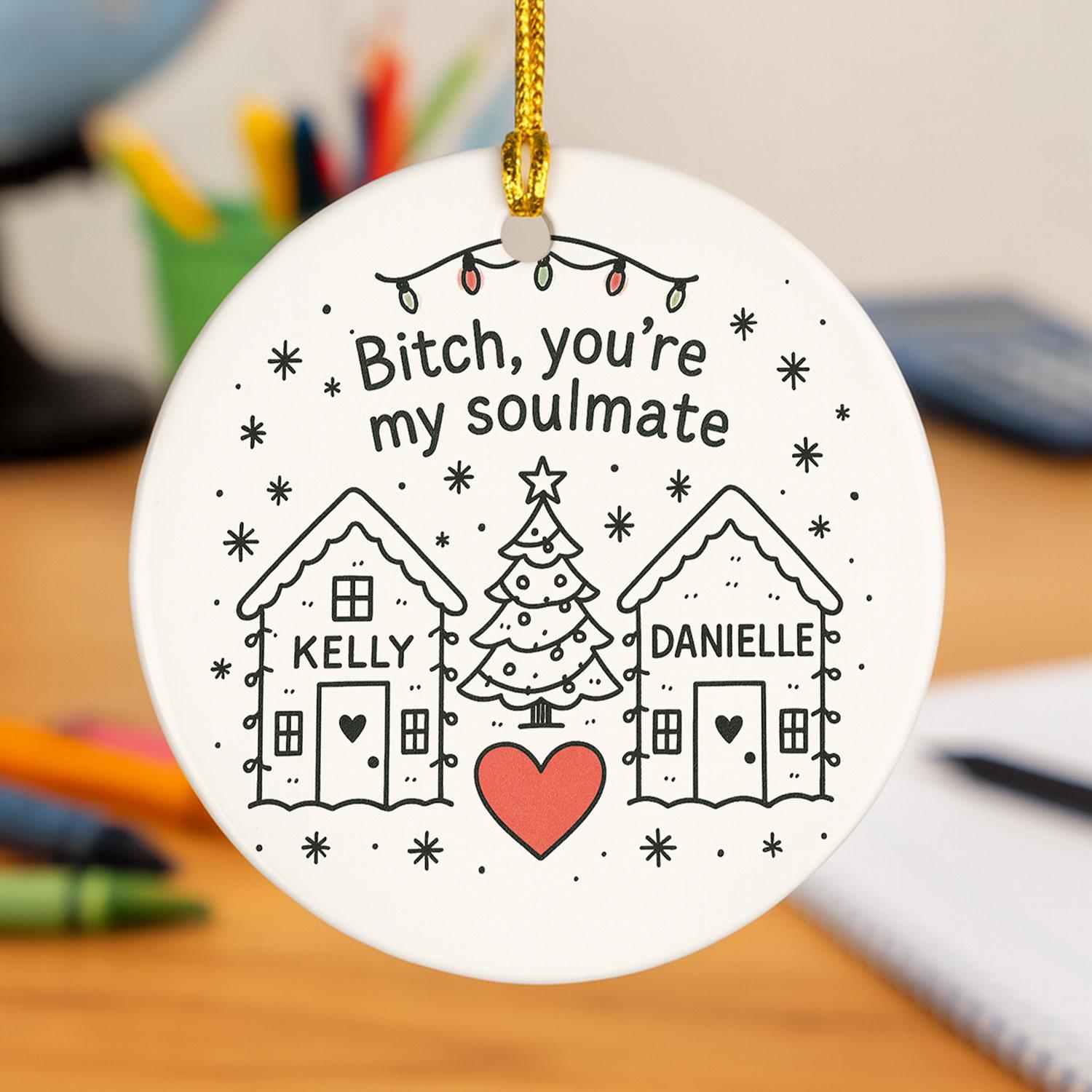 Best Friend Ceramic Ornament • Round Houses and Heart • Custom Names • Explicit Text