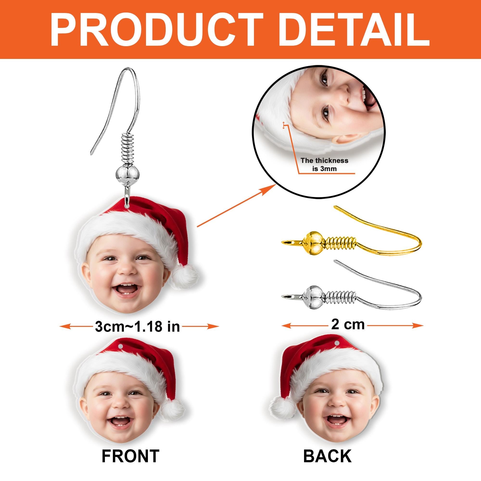 Custom Photo Earrings: Personalized Christmas Face Jewelry with Santa Hat