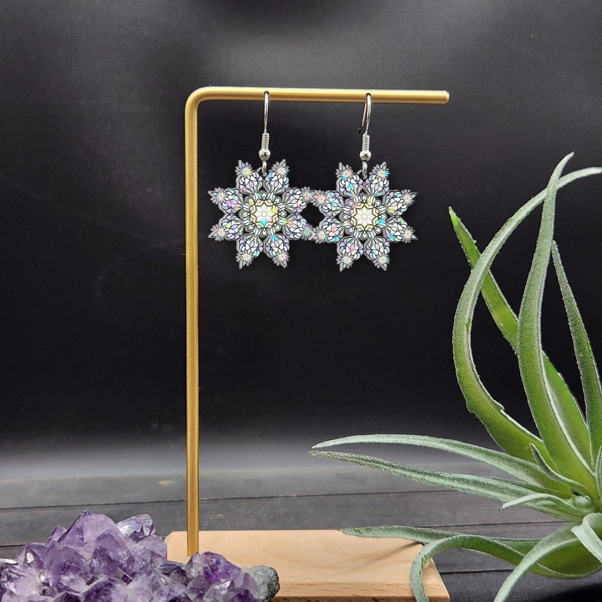 Snowflake Earrings: Winter Dangle Jewelry with Geometric Pattern