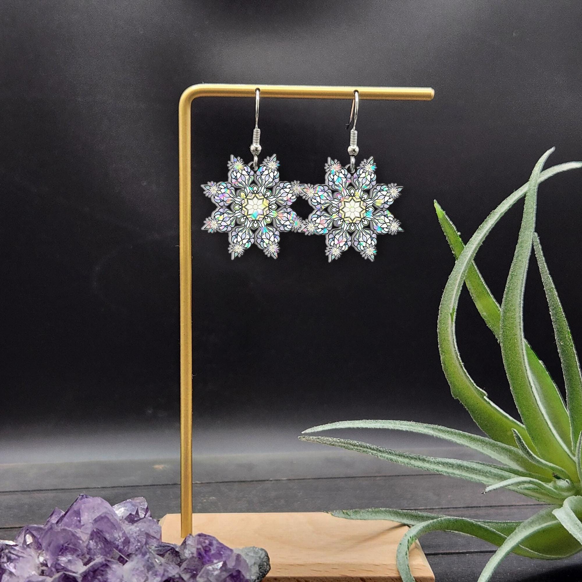 Snowflake Earrings: Winter Dangle Jewelry with Geometric Pattern