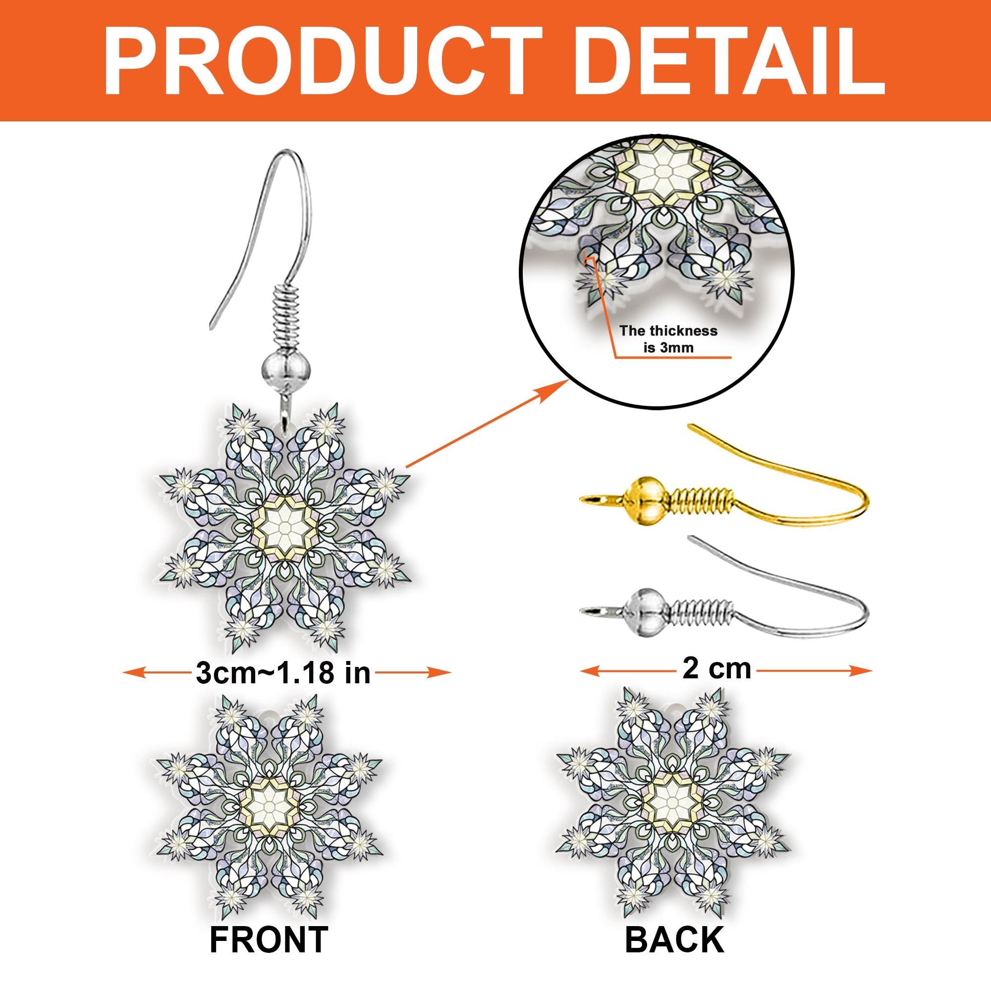 Snowflake Earrings: Winter Dangle Jewelry with Geometric Pattern