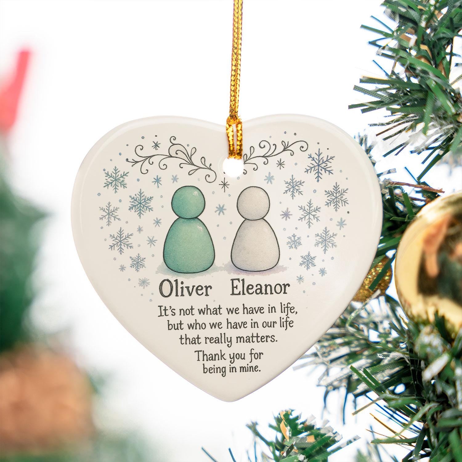 Best Friend Heart Ceramic Ornament • Personalized Names • Snowflake Illustration • Quote Keepsake