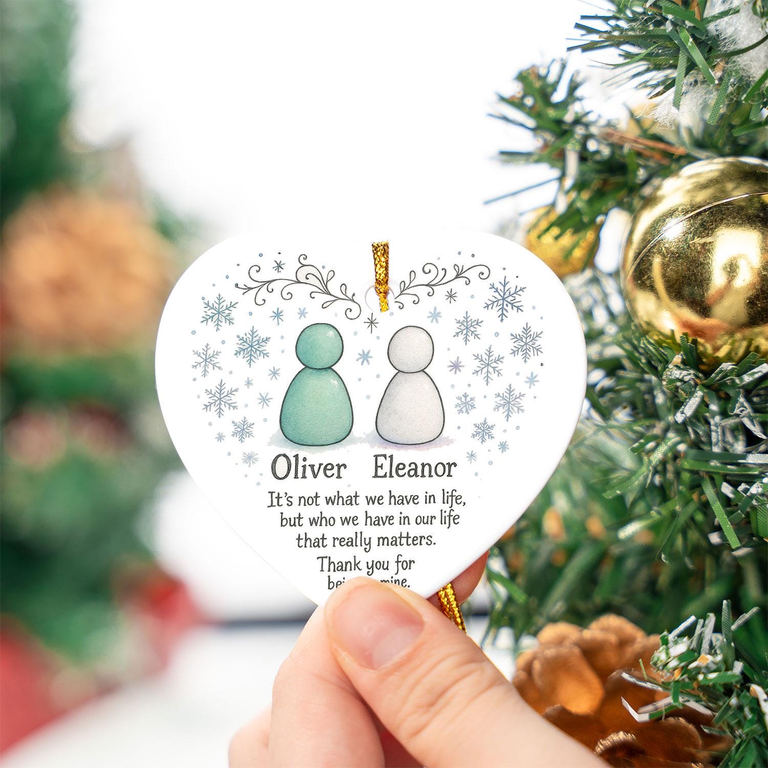 Best Friend Heart Ceramic Ornament • Personalized Names • Snowflake Illustration • Quote Keepsake