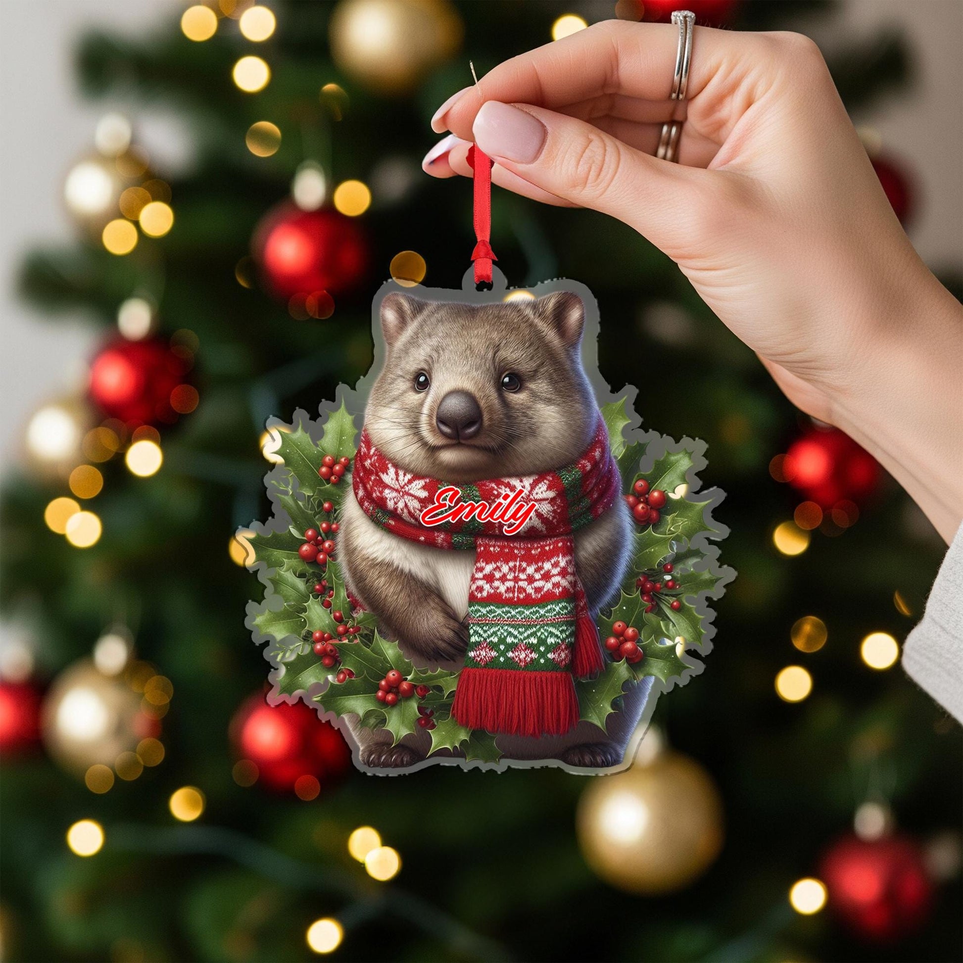 Personalized Wombat Ornament – Custom Name Christmas Tree Decoration
