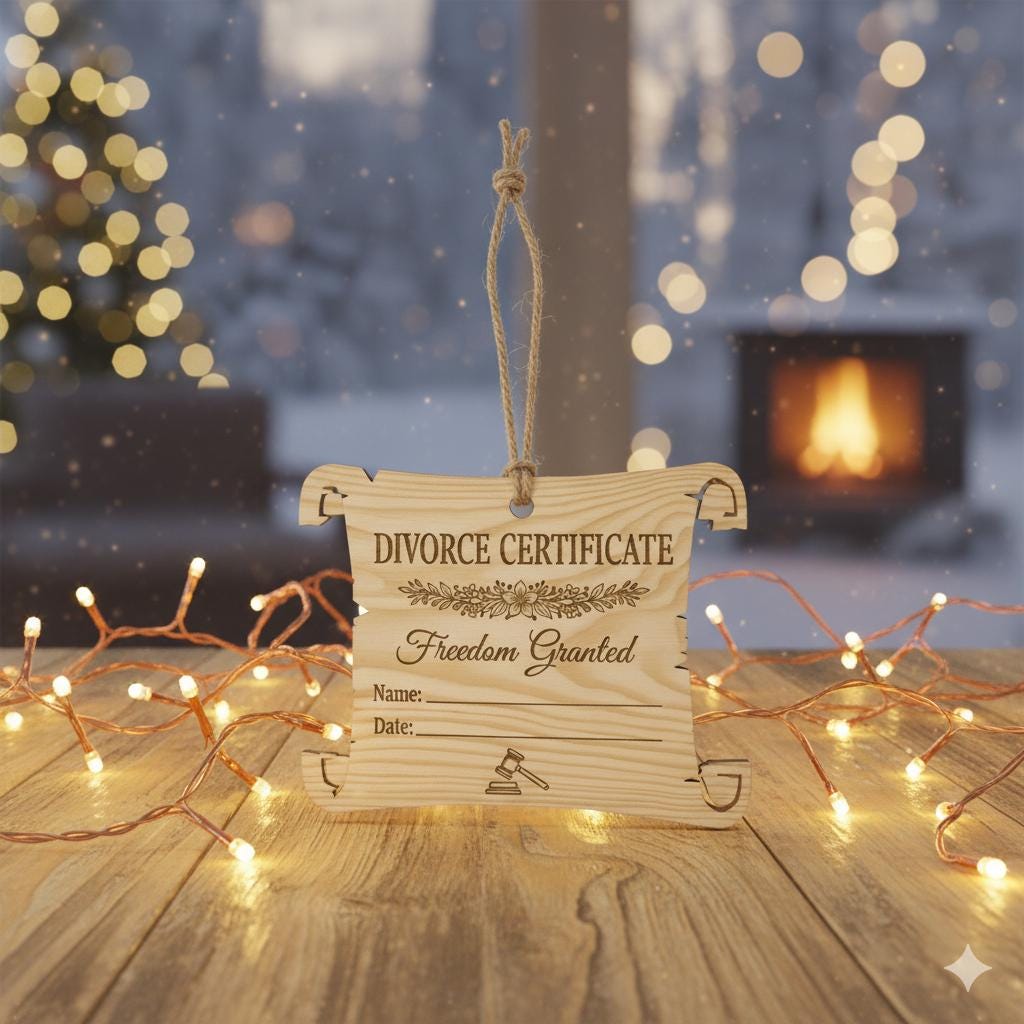 Funny Divorce Certificate Ornament: Freedom Granted Wooden Gift