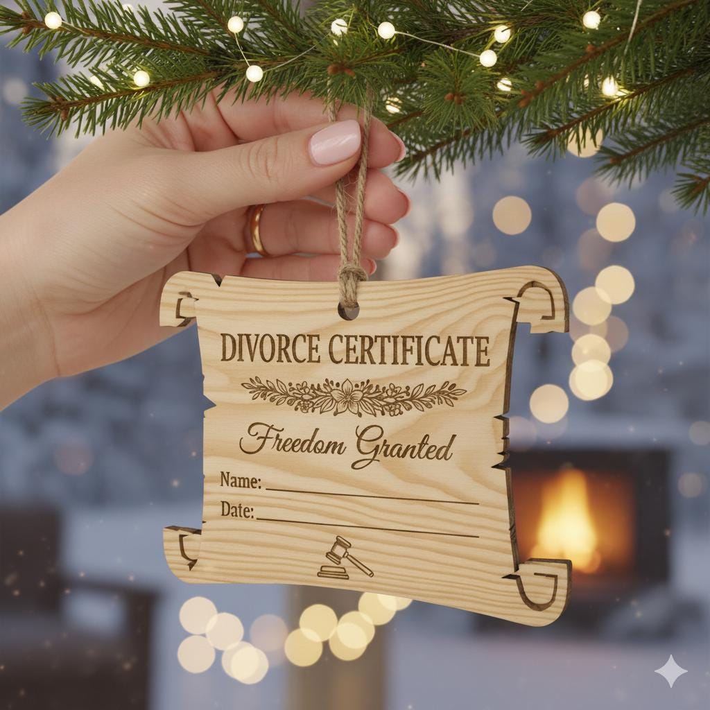Funny Divorce Certificate Ornament: Freedom Granted Wooden Gift