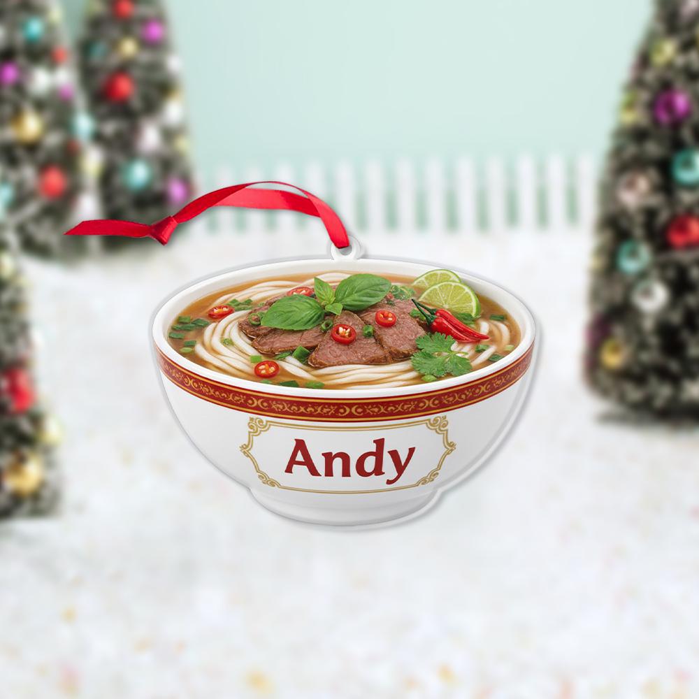 Custom Pho Ornament Bowl with Name – Vietnamese Noodle Soup Personalized Decoration