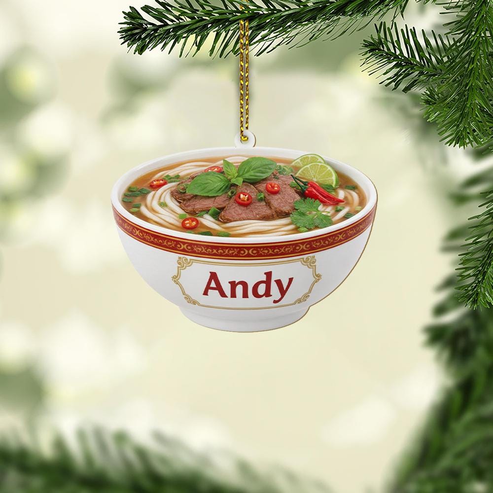 Custom Pho Ornament Bowl with Name – Vietnamese Noodle Soup Personalized Decoration