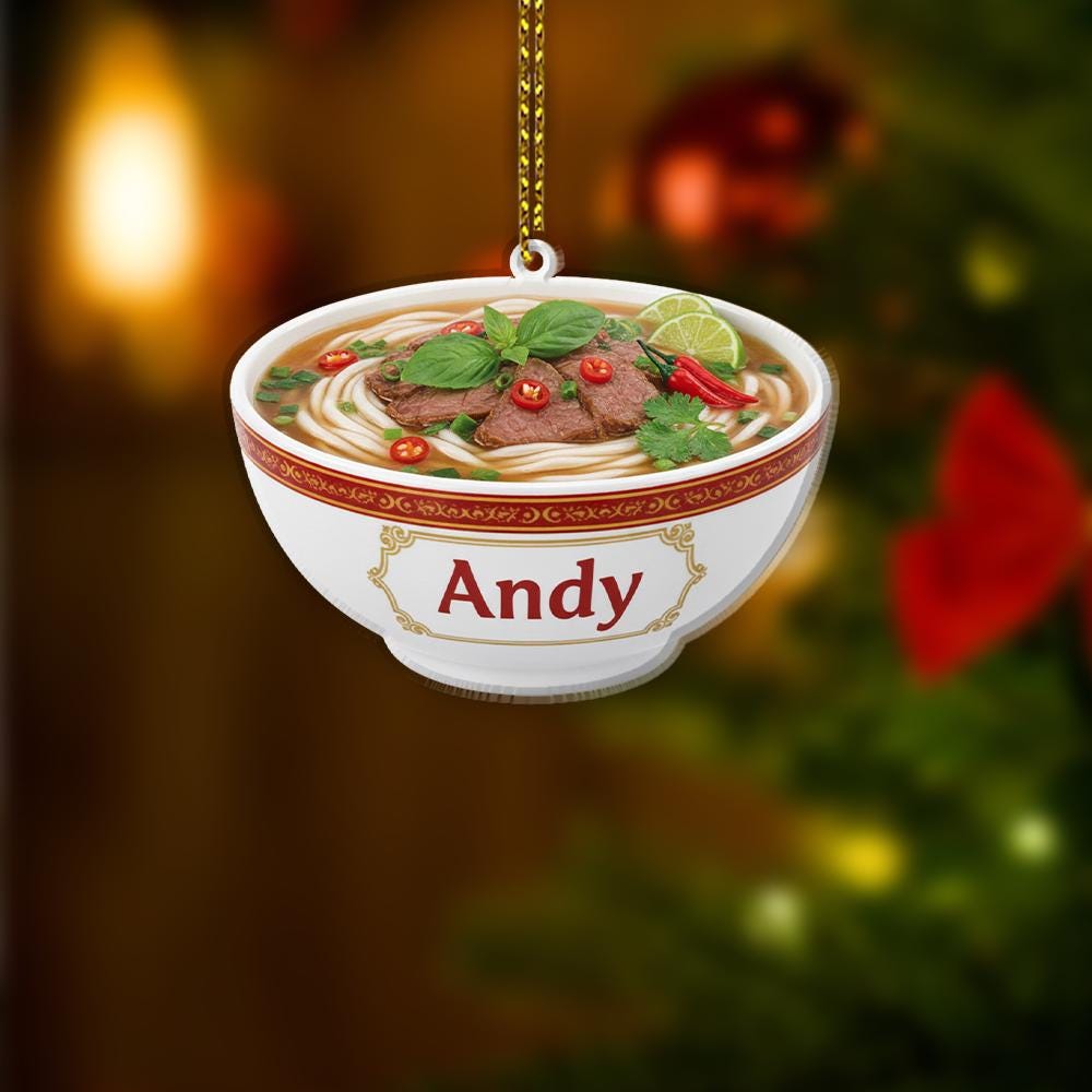 Custom Pho Ornament Bowl with Name – Vietnamese Noodle Soup Personalized Decoration