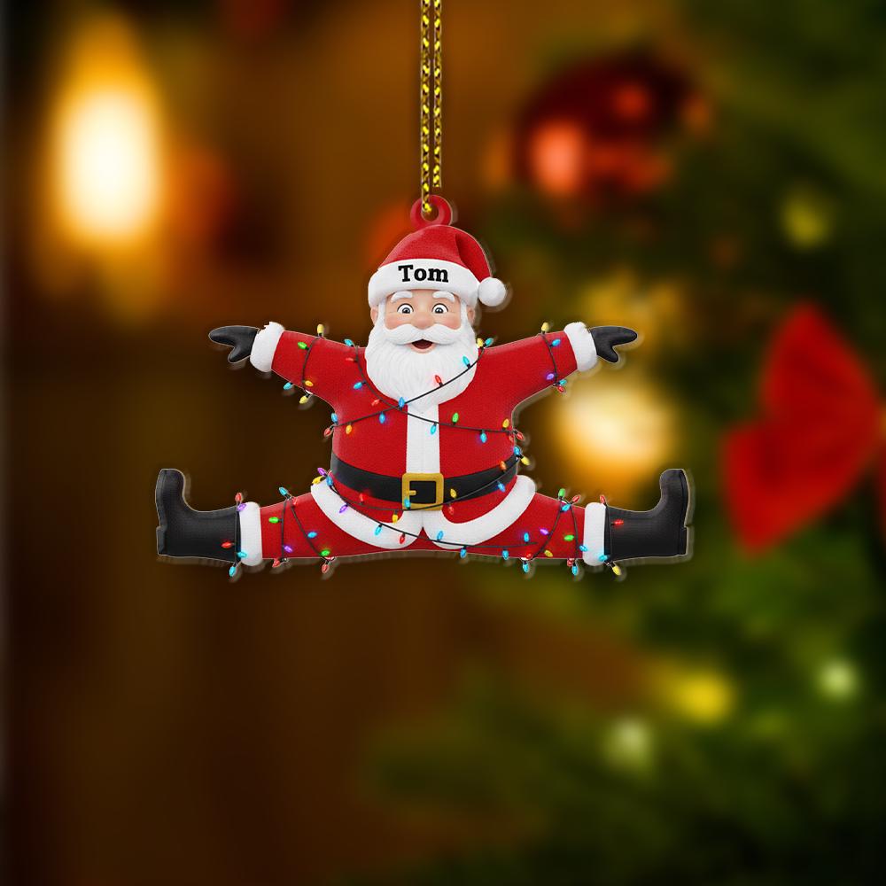 Funny Personalized Santa Ornament with Lights – Custom Name Christmas Tree Decoration