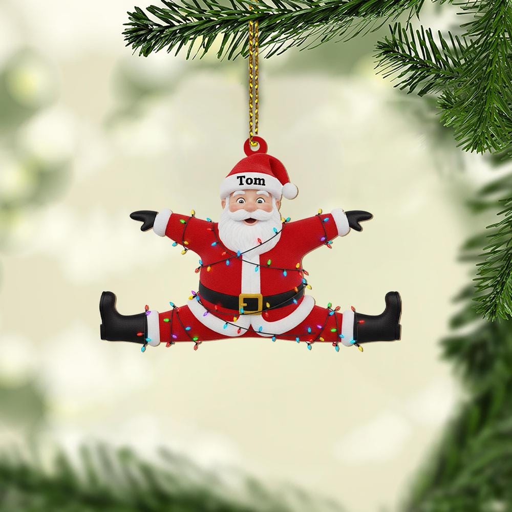 Funny Personalized Santa Ornament with Lights – Custom Name Christmas Tree Decoration
