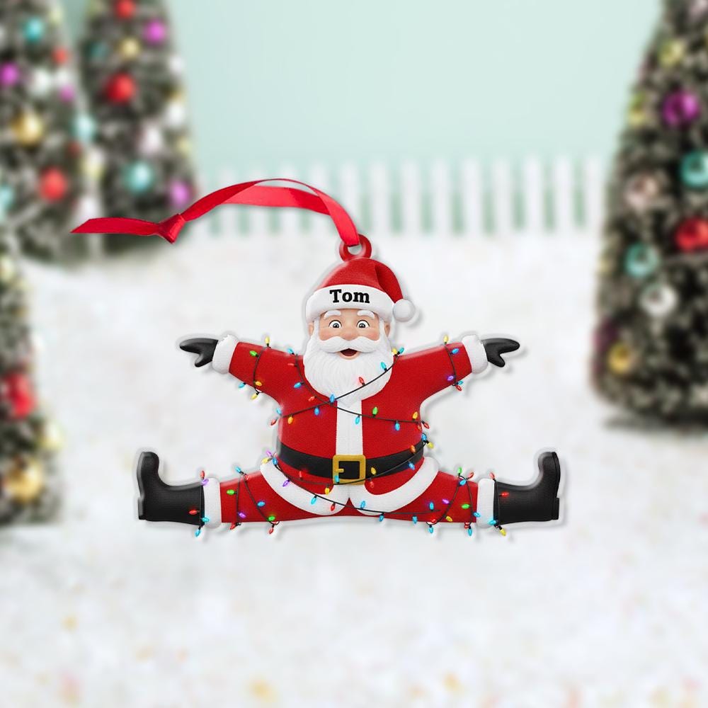 Funny Personalized Santa Ornament with Lights – Custom Name Christmas Tree Decoration