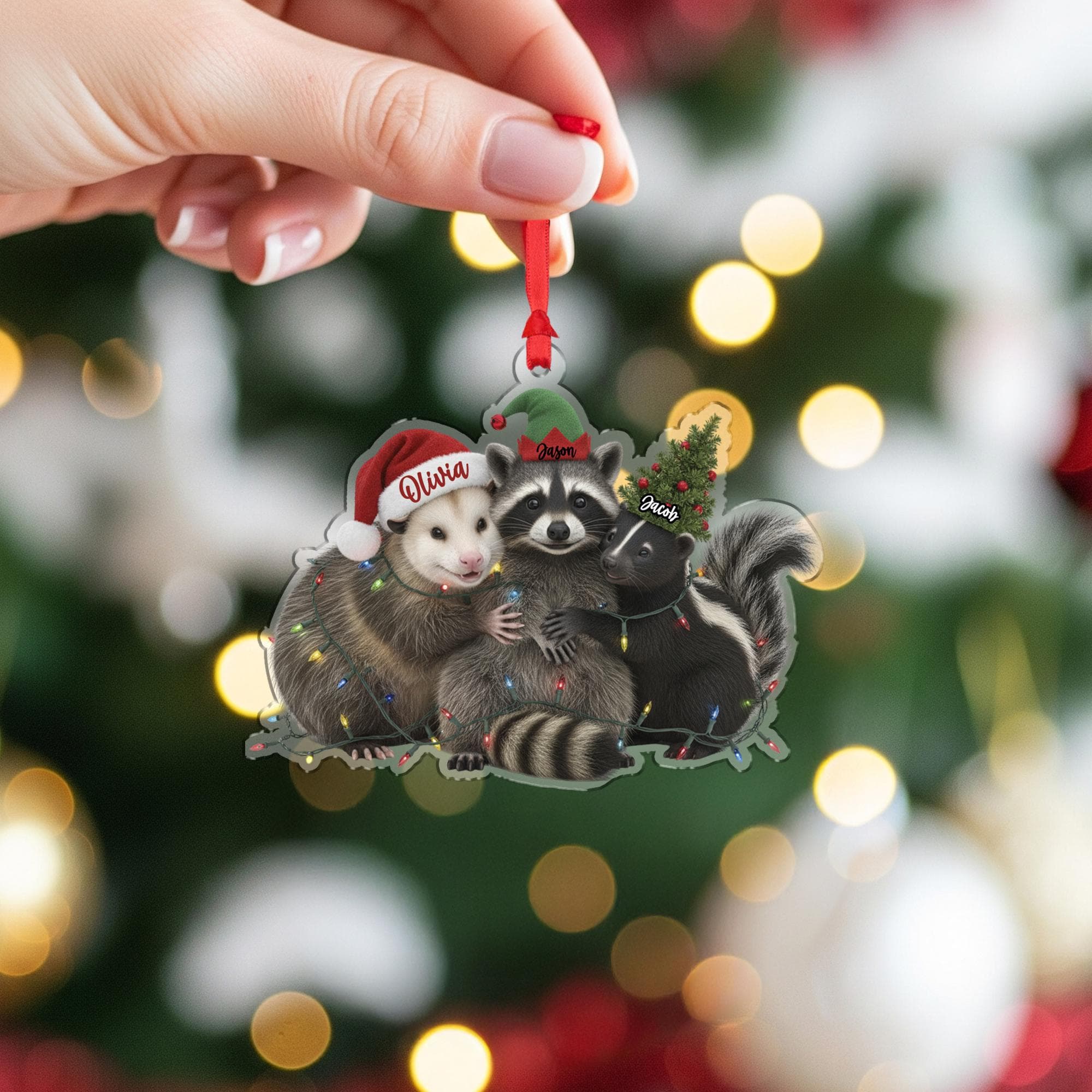 Woodland Animal Ornament – Personalized Raccoon Opossum Skunk Christmas Decor