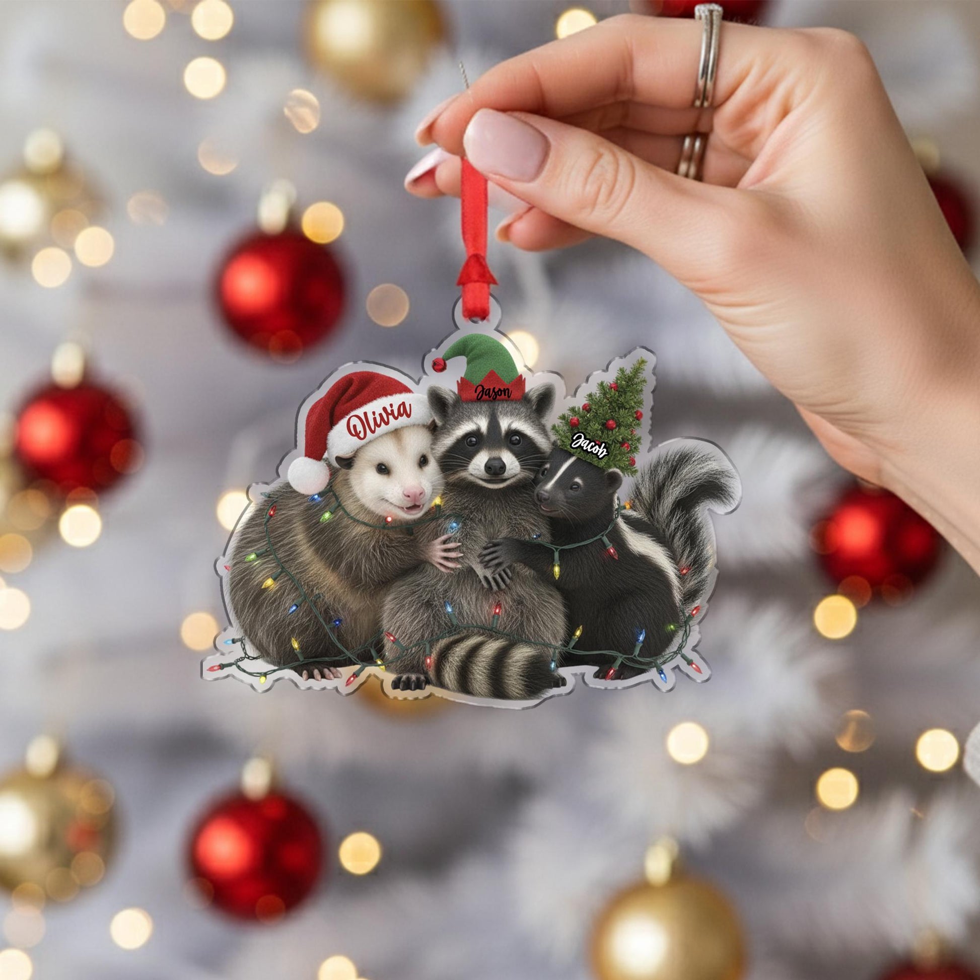 Woodland Animal Ornament – Personalized Raccoon Opossum Skunk Christmas Decor