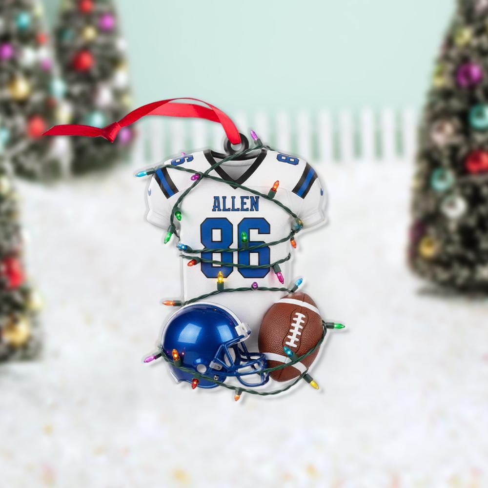 Personalized Football Jersey Ornament – Custom Name with Helmet and Football Design
